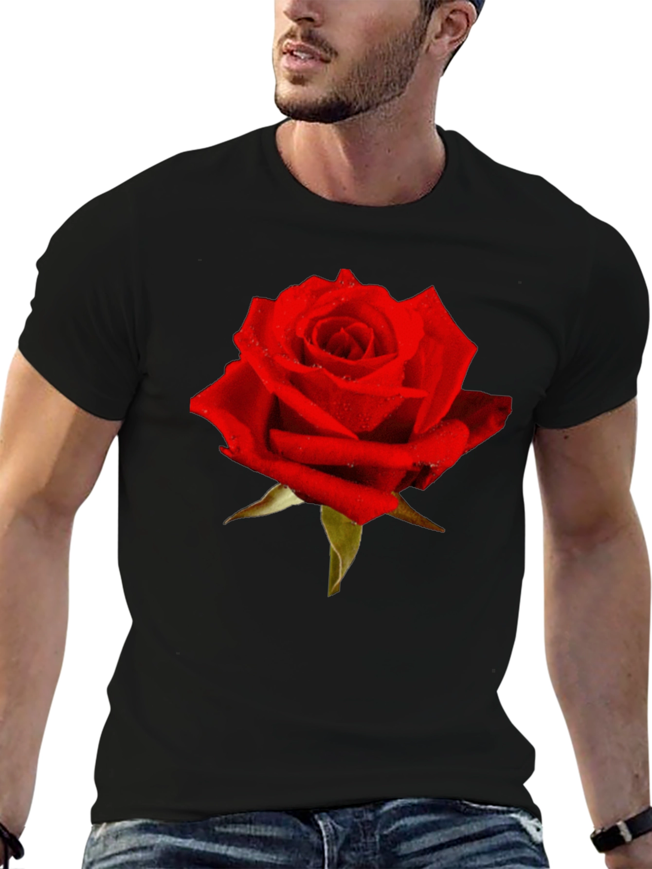 Red Rose Graphic Tee - Black