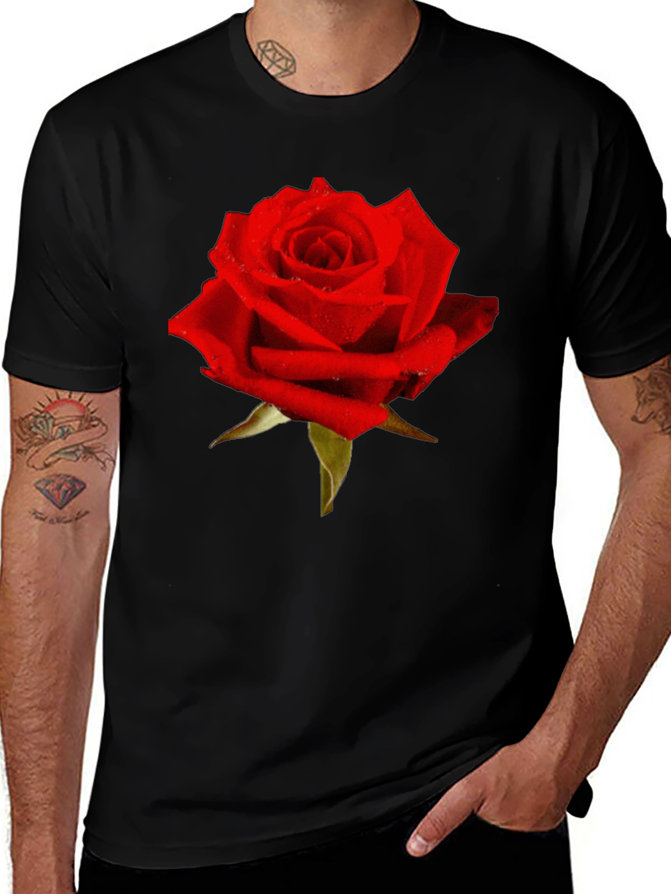 Red Rose Graphic Tee - Black