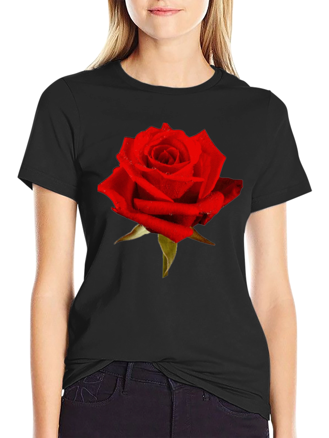 Red Rose Graphic Tee - Black