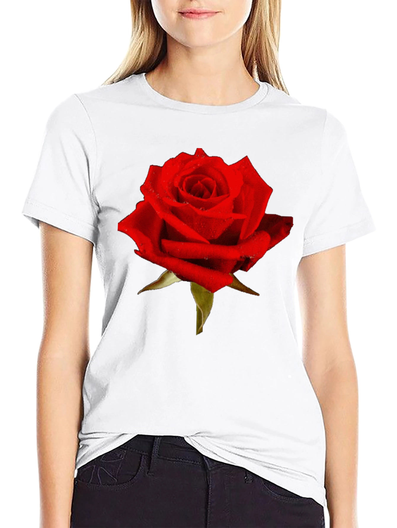 Red Rose Graphic Tee - Black
