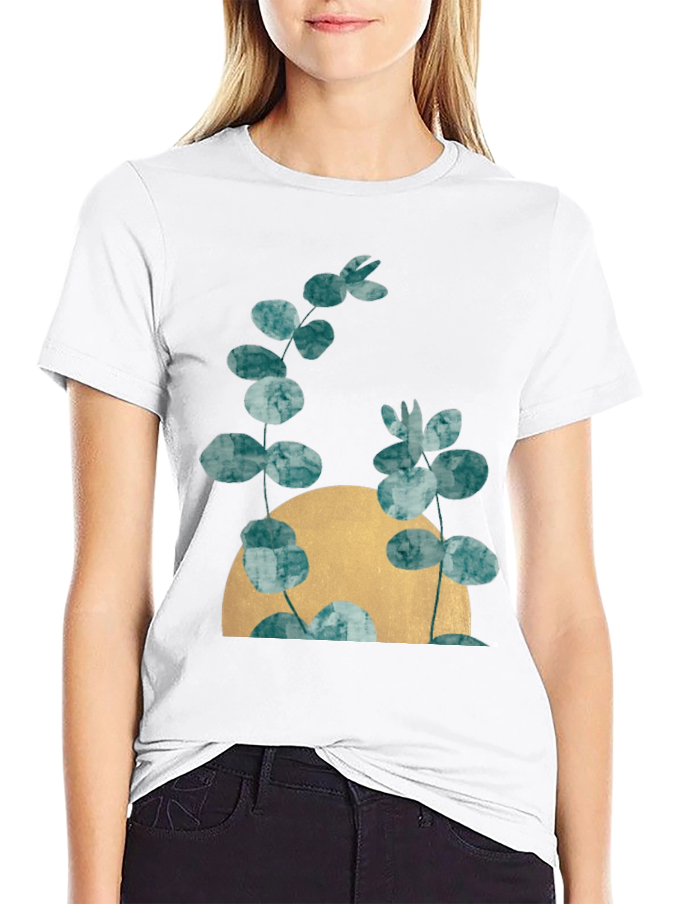 Botanical Moon Black T-Shirt - Modern Nature Tee