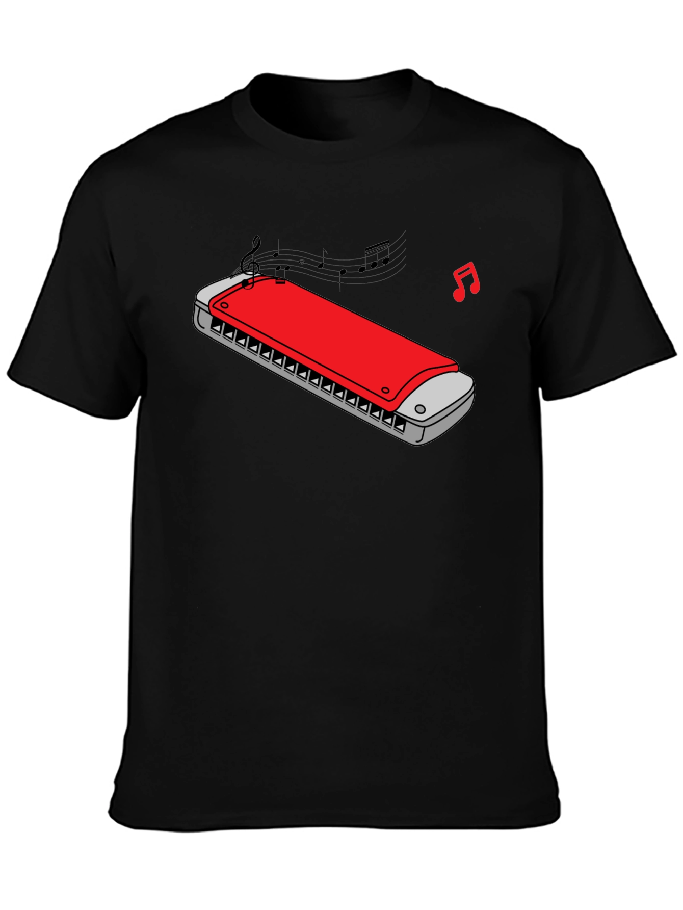 Harmonica Music Graphic Tee - Black Cotton