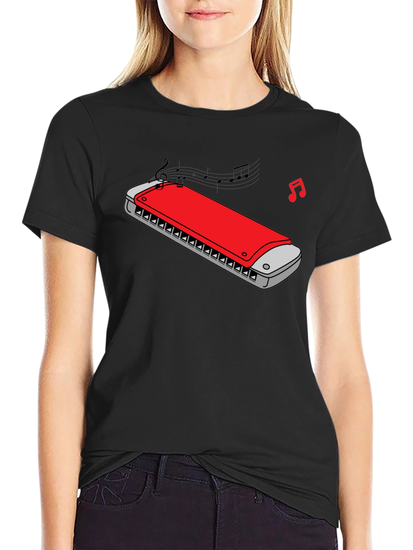 Harmonica Music Graphic Tee - Black Cotton