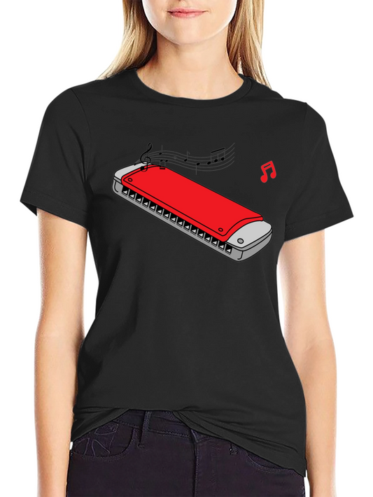 Harmonica Music Graphic Tee - Black Cotton