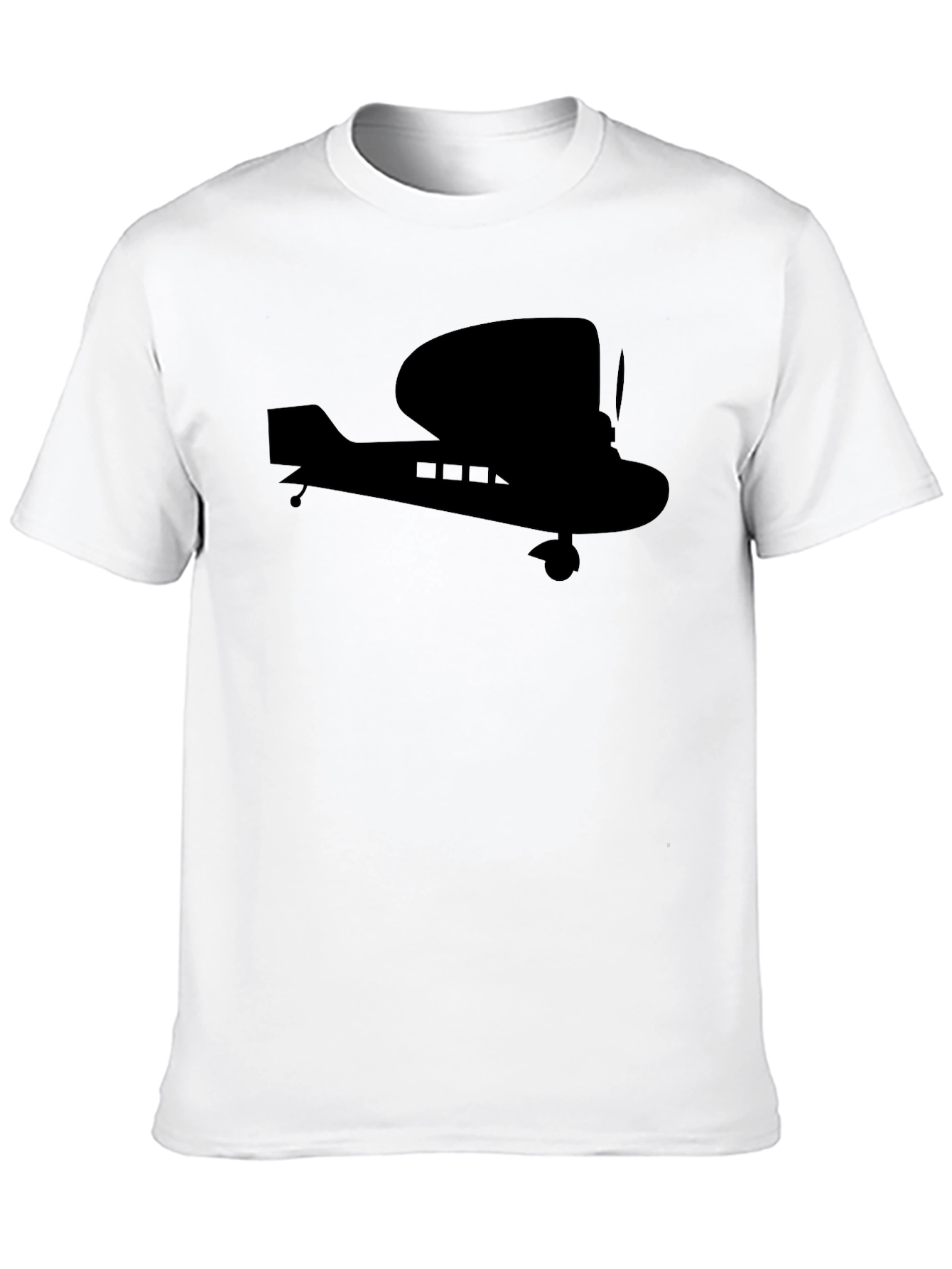 Biplane Silhouette Graphic Tee - Black Cotton T-Shirt
