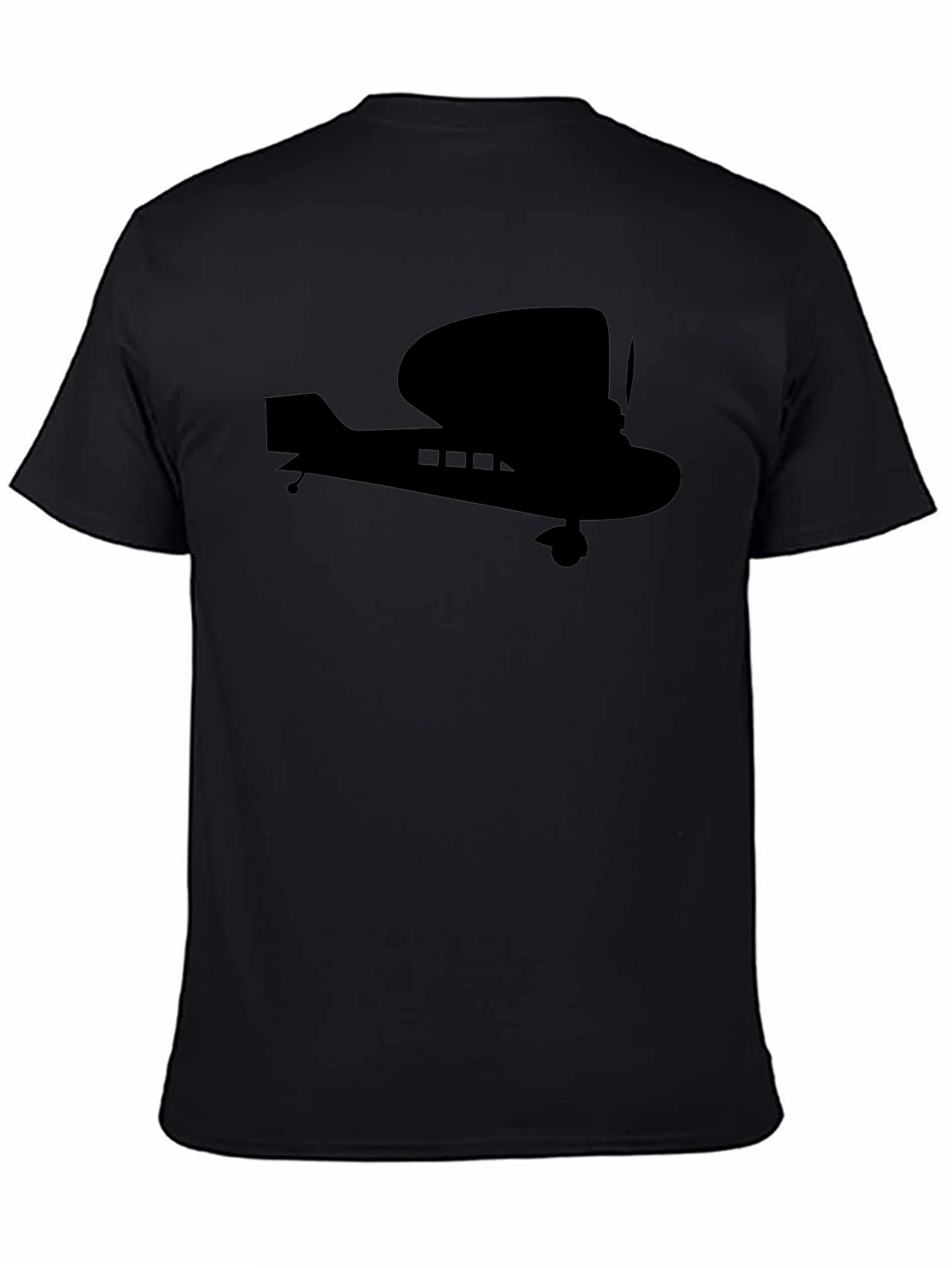 Biplane Silhouette Graphic Tee - Black Cotton T-Shirt