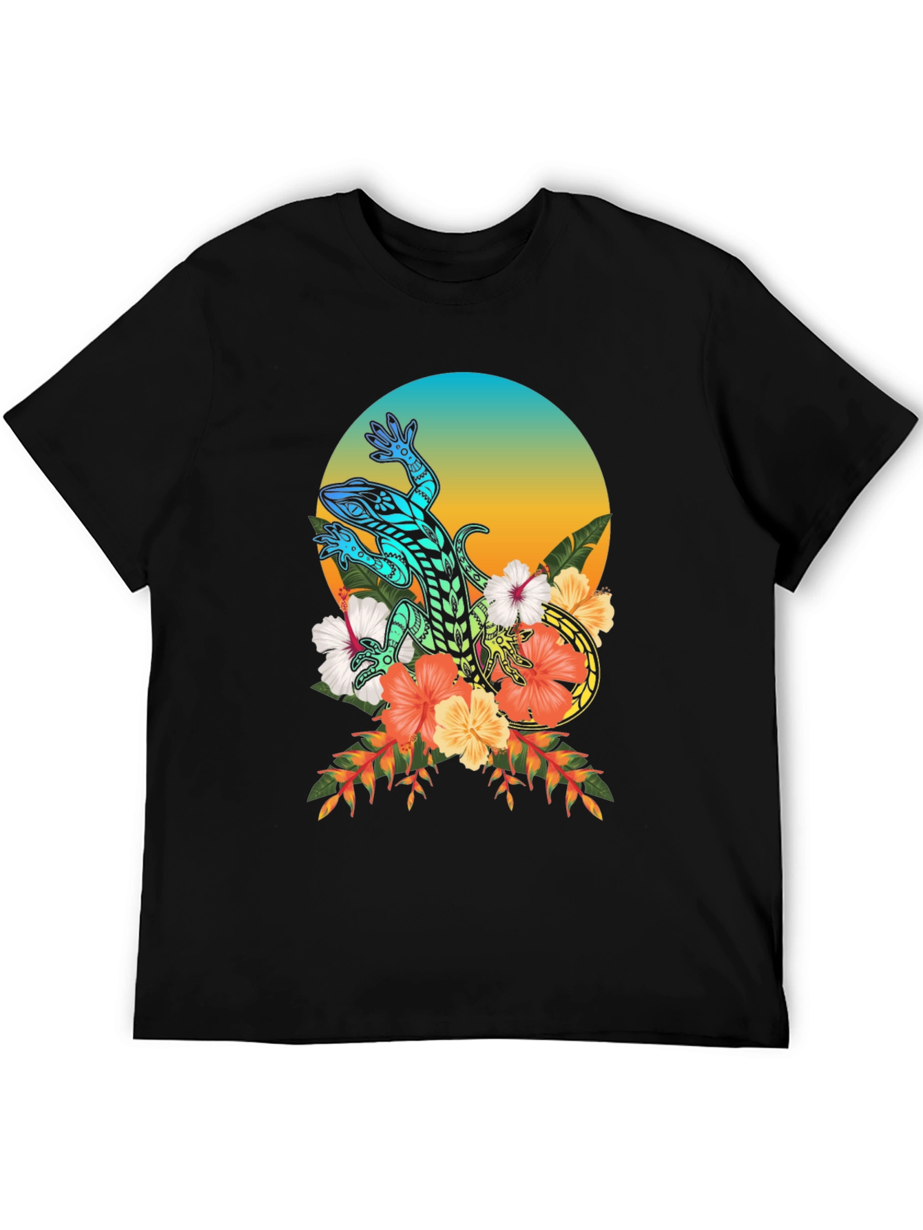 Lizard Floral Graphic T-Shirt - Black