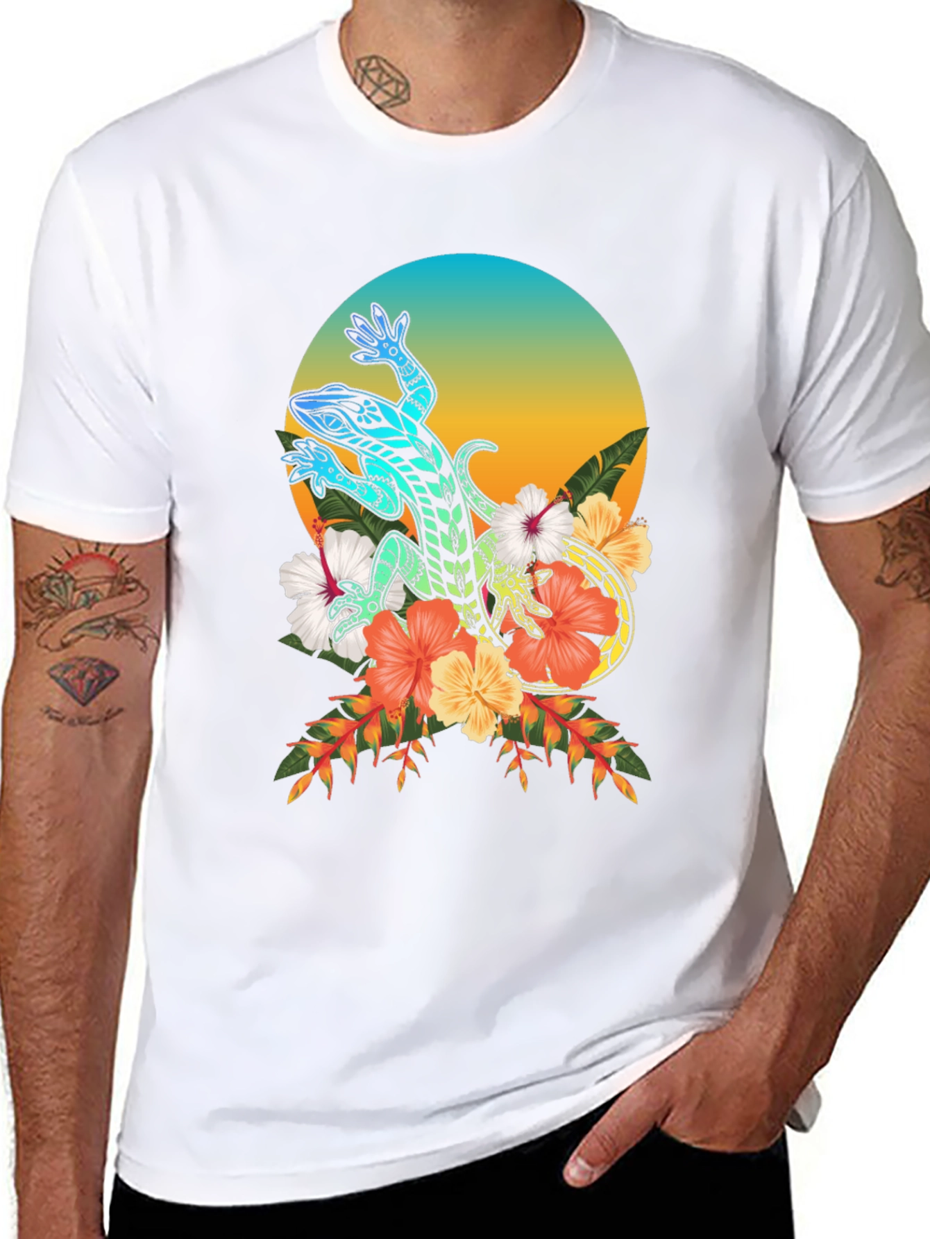 Lizard Floral Graphic T-Shirt - Black