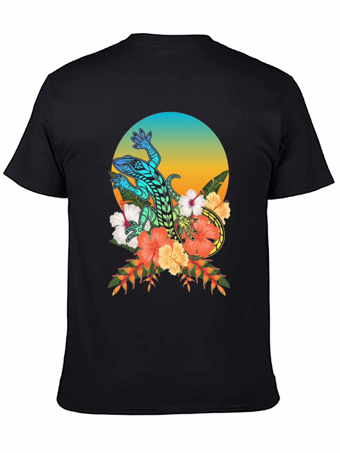 Lizard Floral Graphic T-Shirt - Black