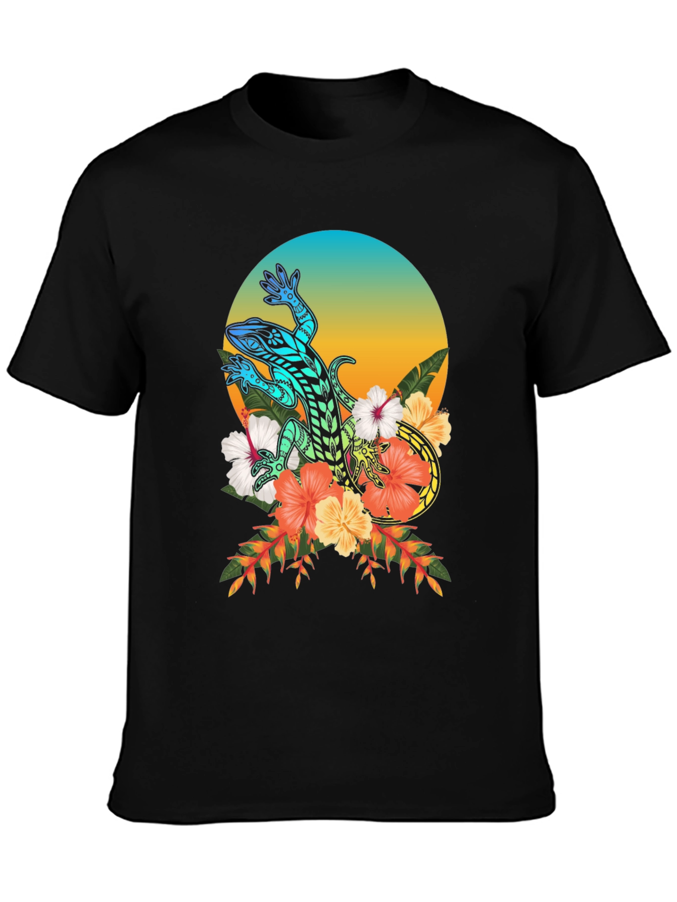 Lizard Floral Graphic T-Shirt - Black