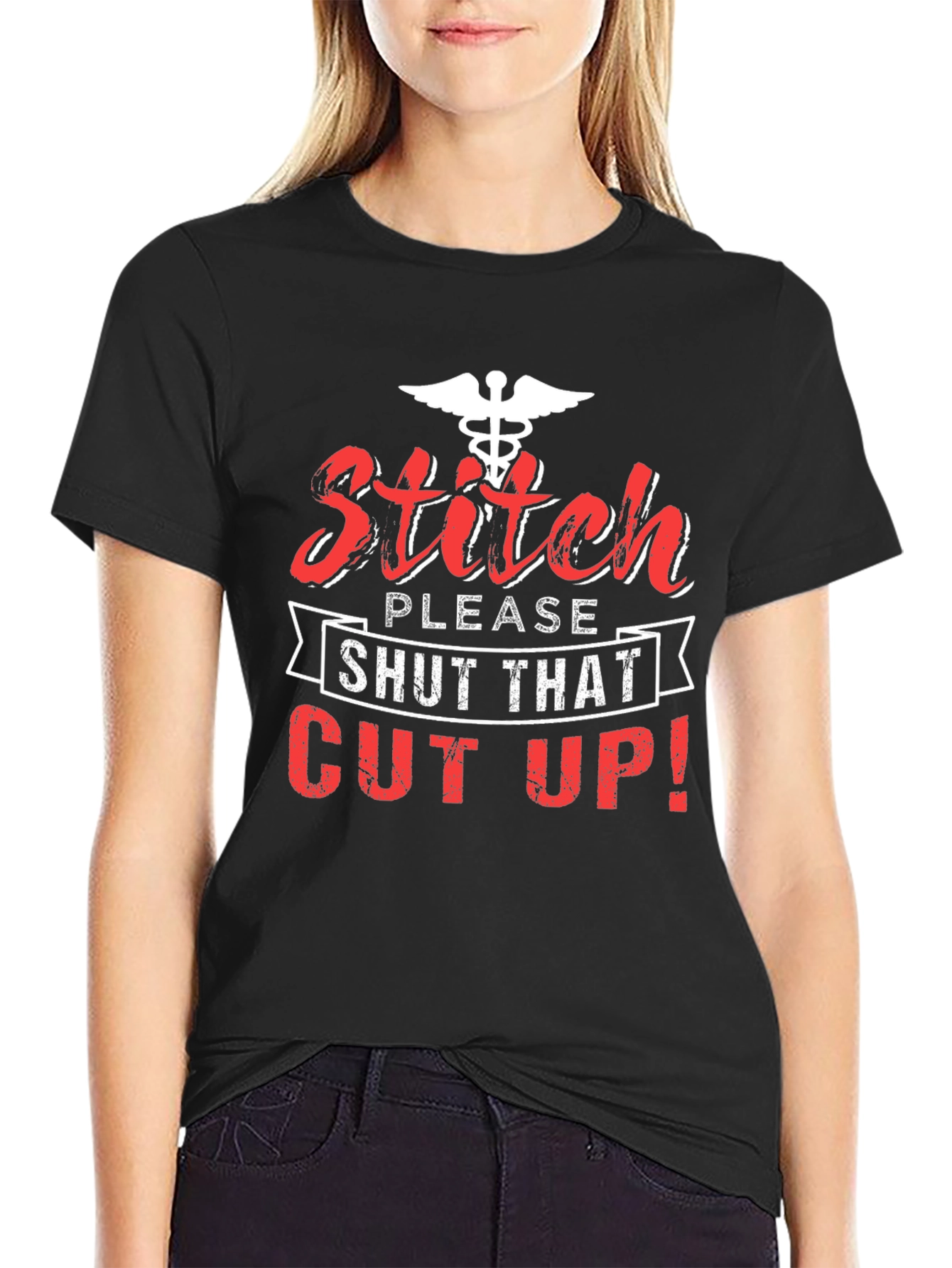 Stitch Please Shut That Cut Up! Black T-Shirt