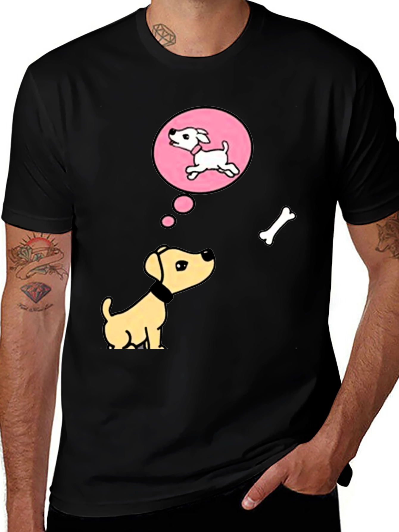 Dreaming Dog T-Shirt - Bone and Puppy Cartoon Design