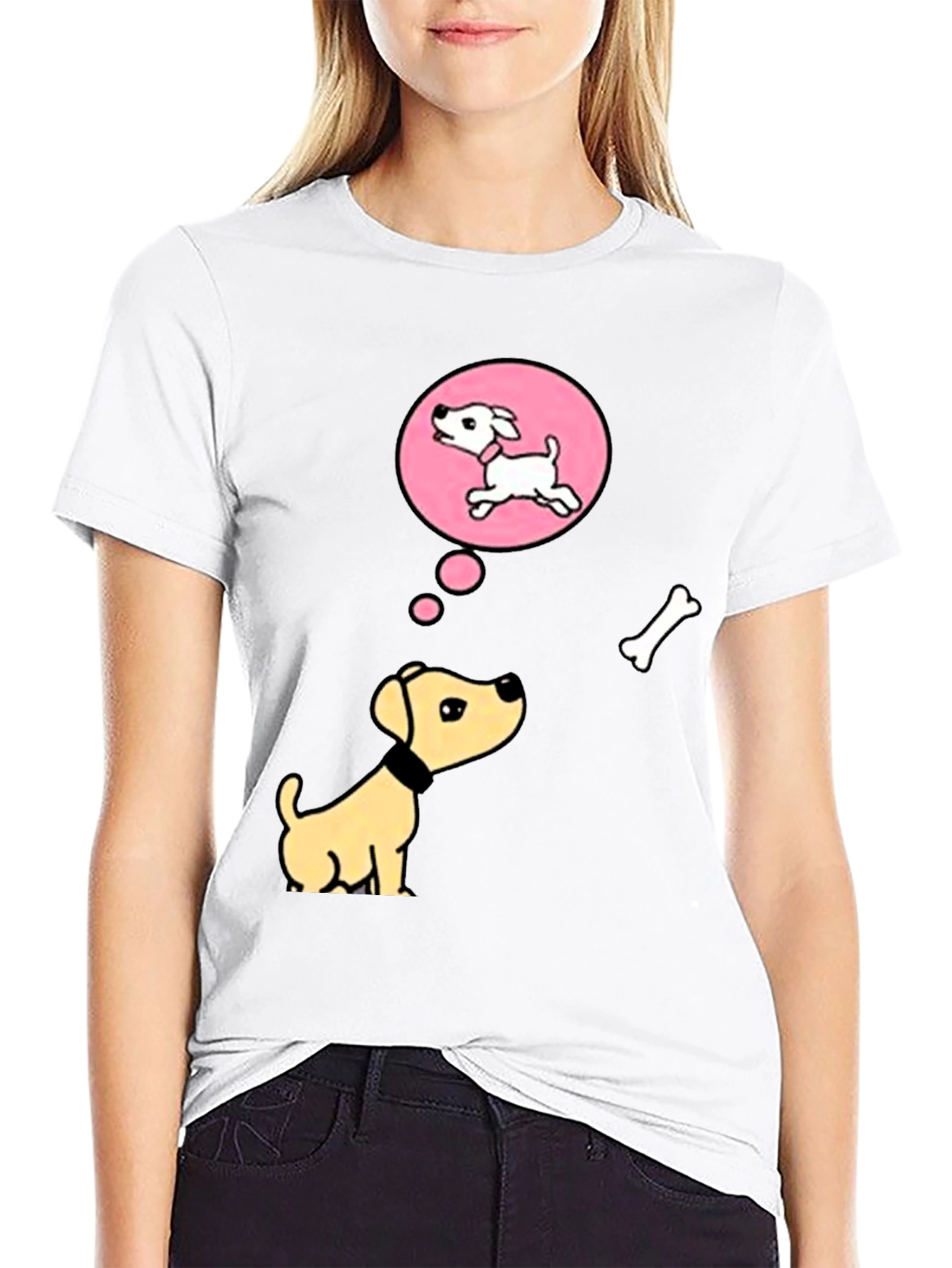 Dreaming Dog T-Shirt - Bone and Puppy Cartoon Design