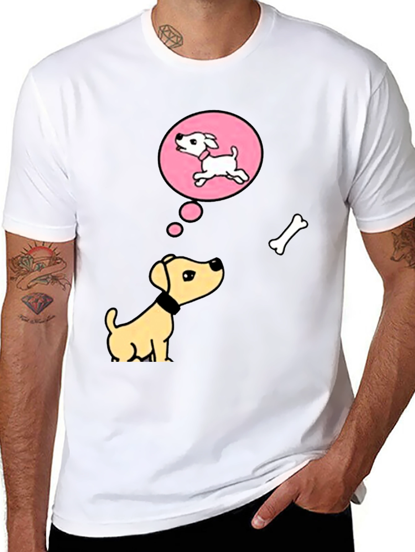 Dreaming Dog T-Shirt - Bone and Puppy Cartoon Design