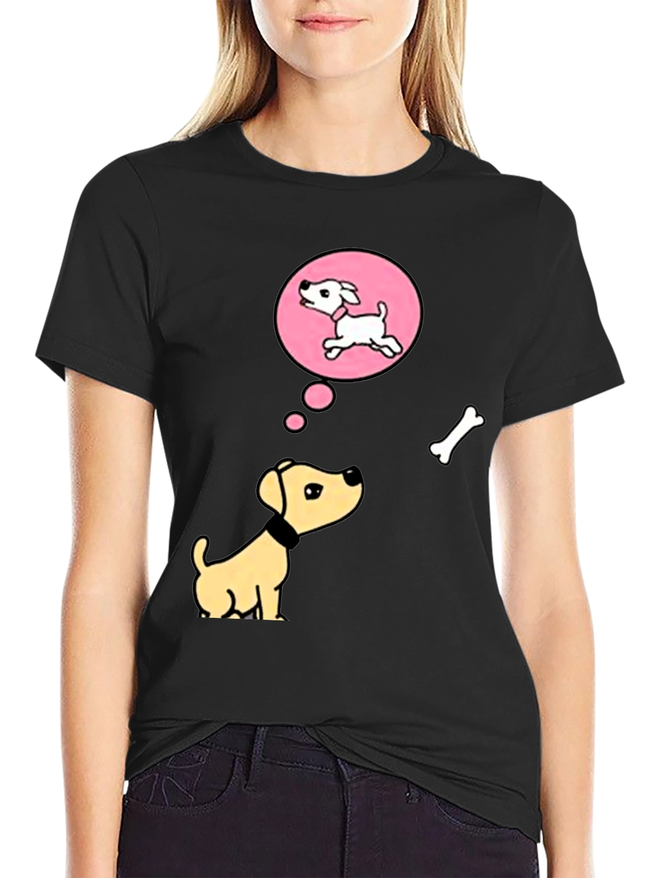 Dreaming Dog T-Shirt - Bone and Puppy Cartoon Design