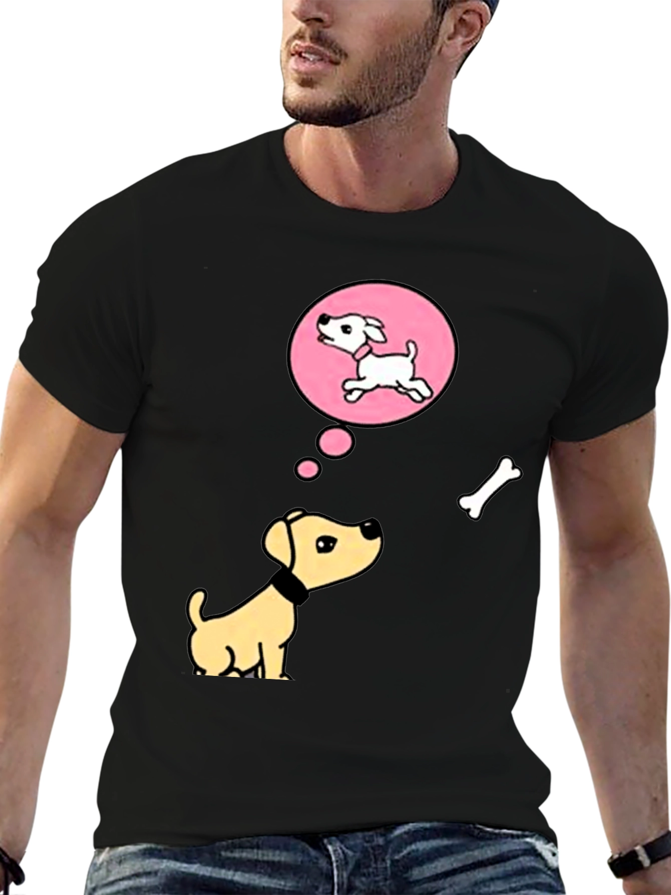 Dreaming Dog T-Shirt - Bone and Puppy Cartoon Design