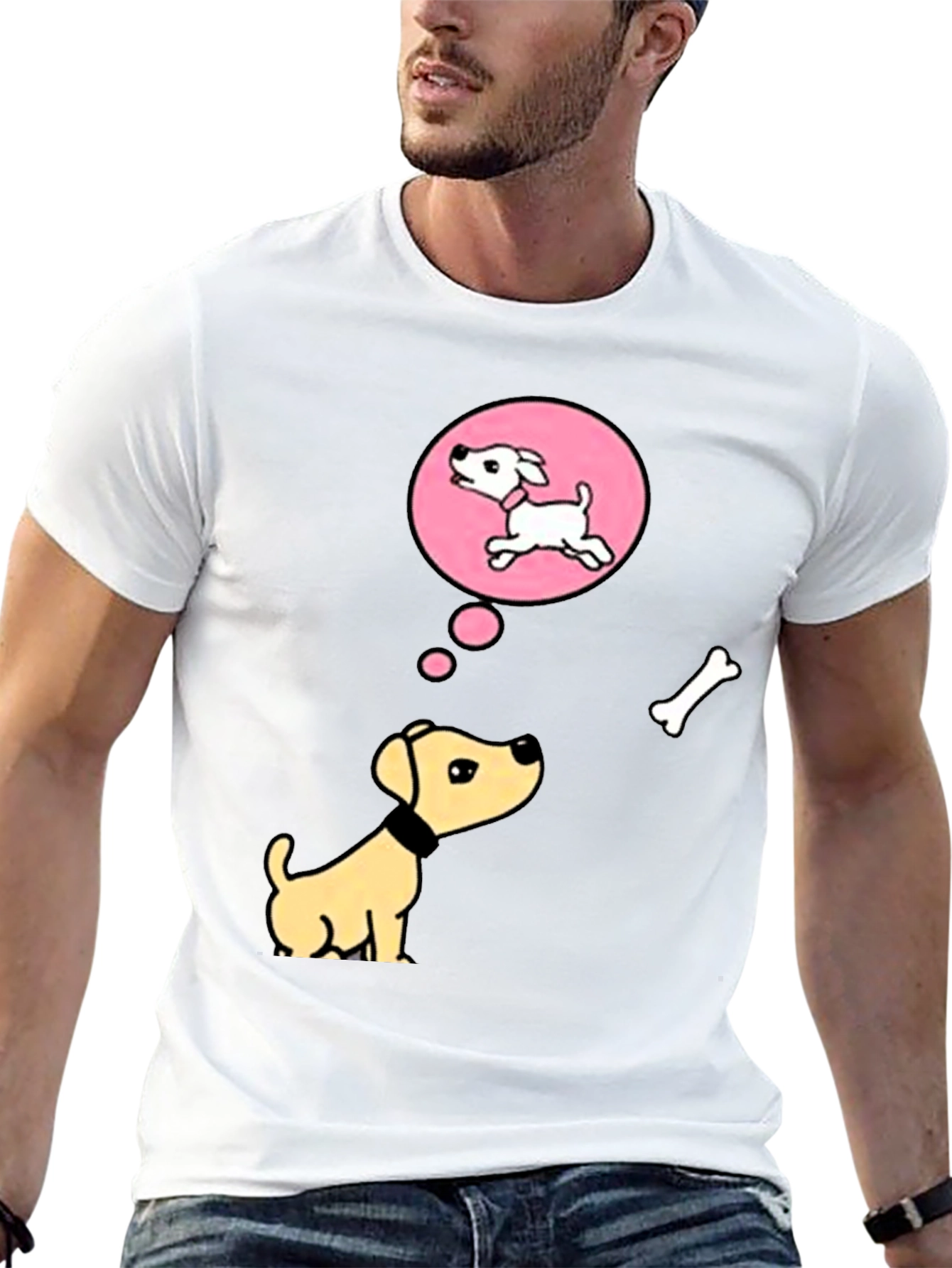 Dreaming Dog T-Shirt - Bone and Puppy Cartoon Design