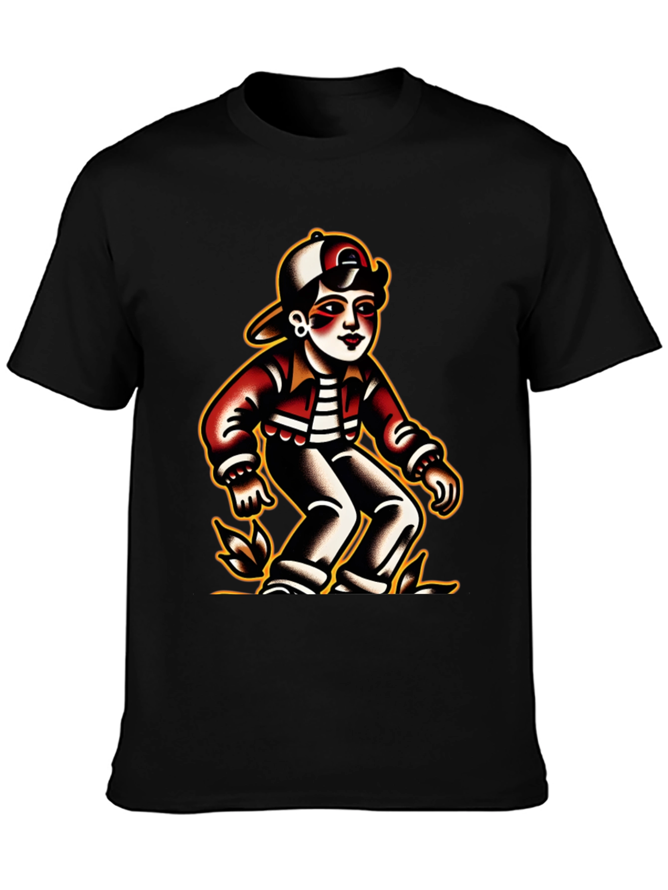 Retro Cartoon Character Black T-Shirt