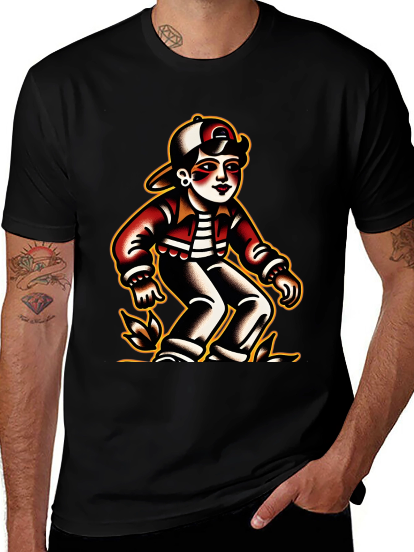 Retro Cartoon Character Black T-Shirt