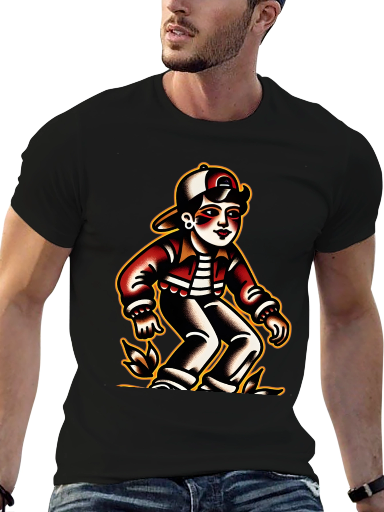 Retro Cartoon Character Black T-Shirt