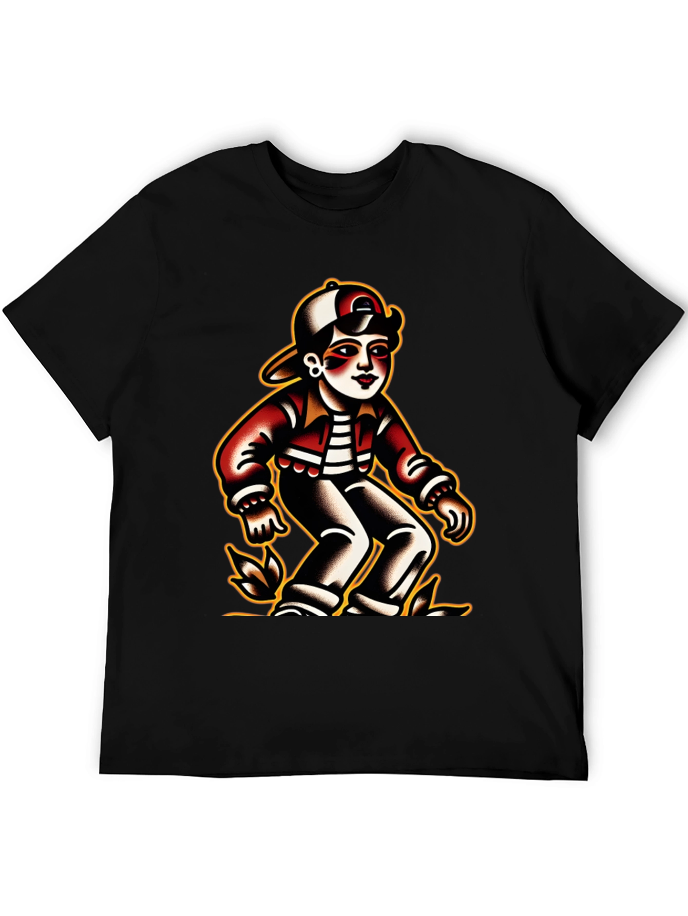 Retro Cartoon Character Black T-Shirt