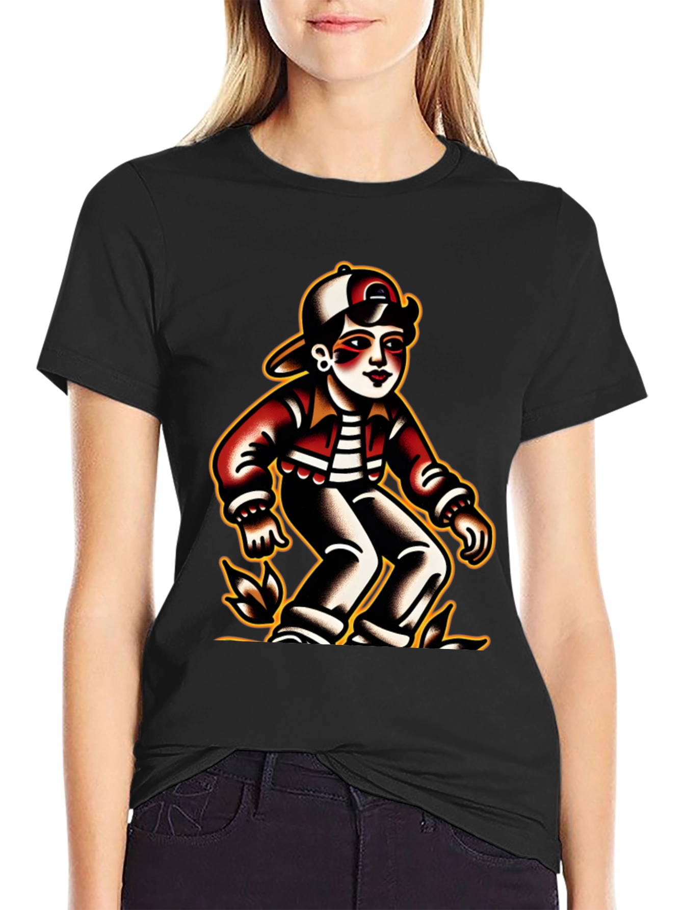 Retro Cartoon Character Black T-Shirt