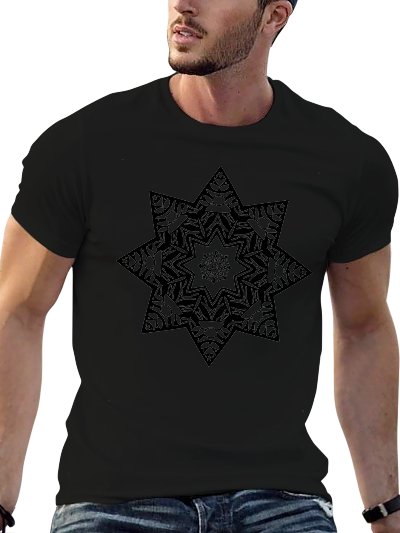 Geometric Star Mandala Black Graphic Tee