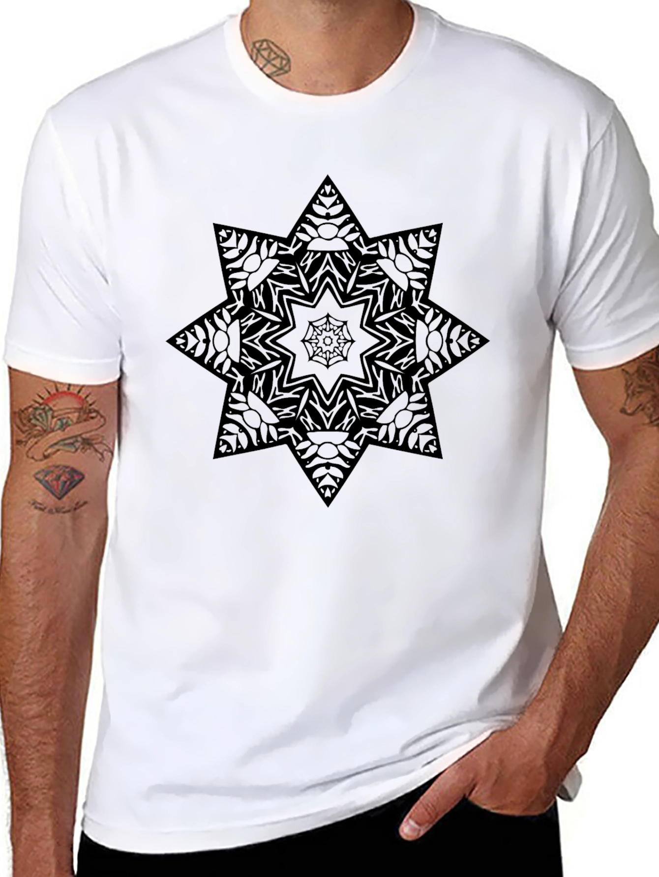 Geometric Star Mandala Black Graphic Tee