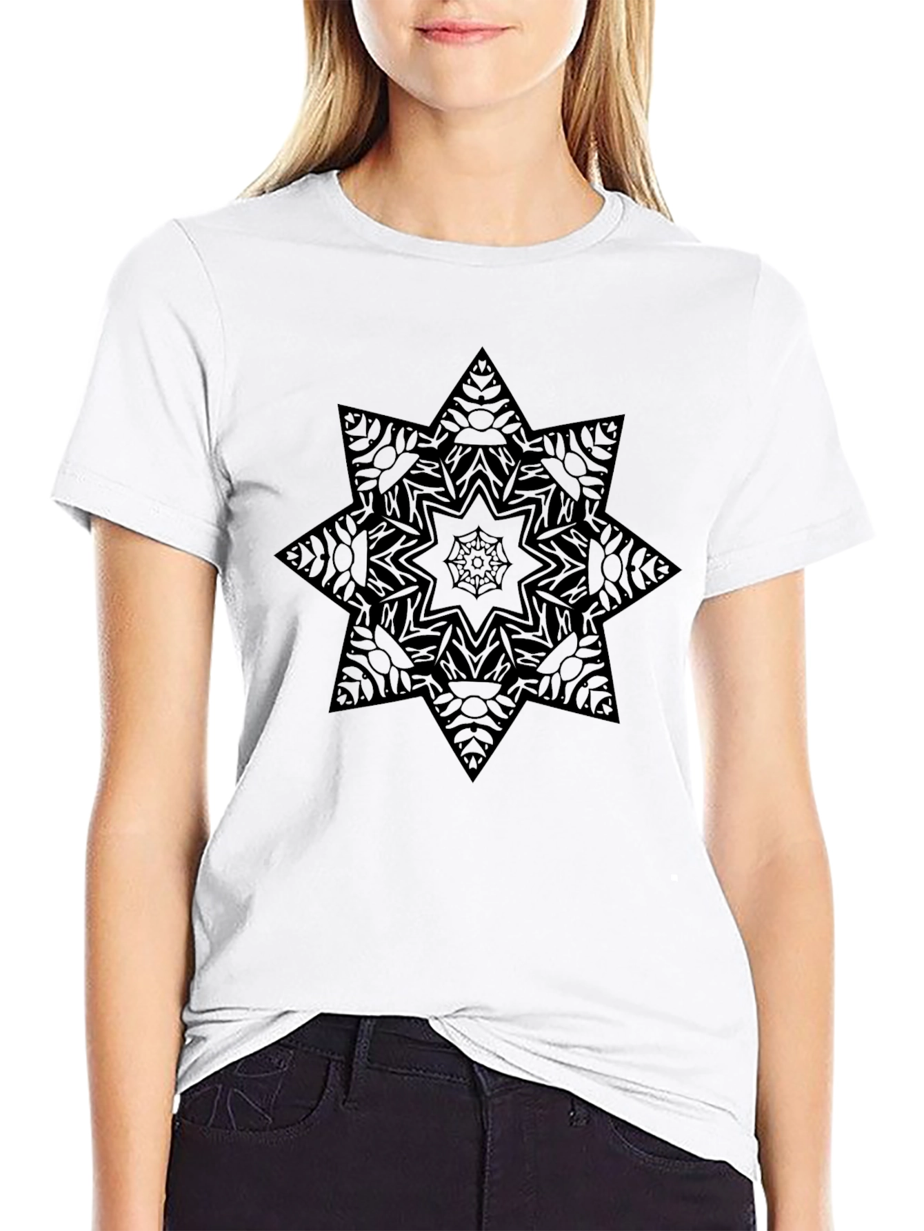 Geometric Star Mandala Black Graphic Tee