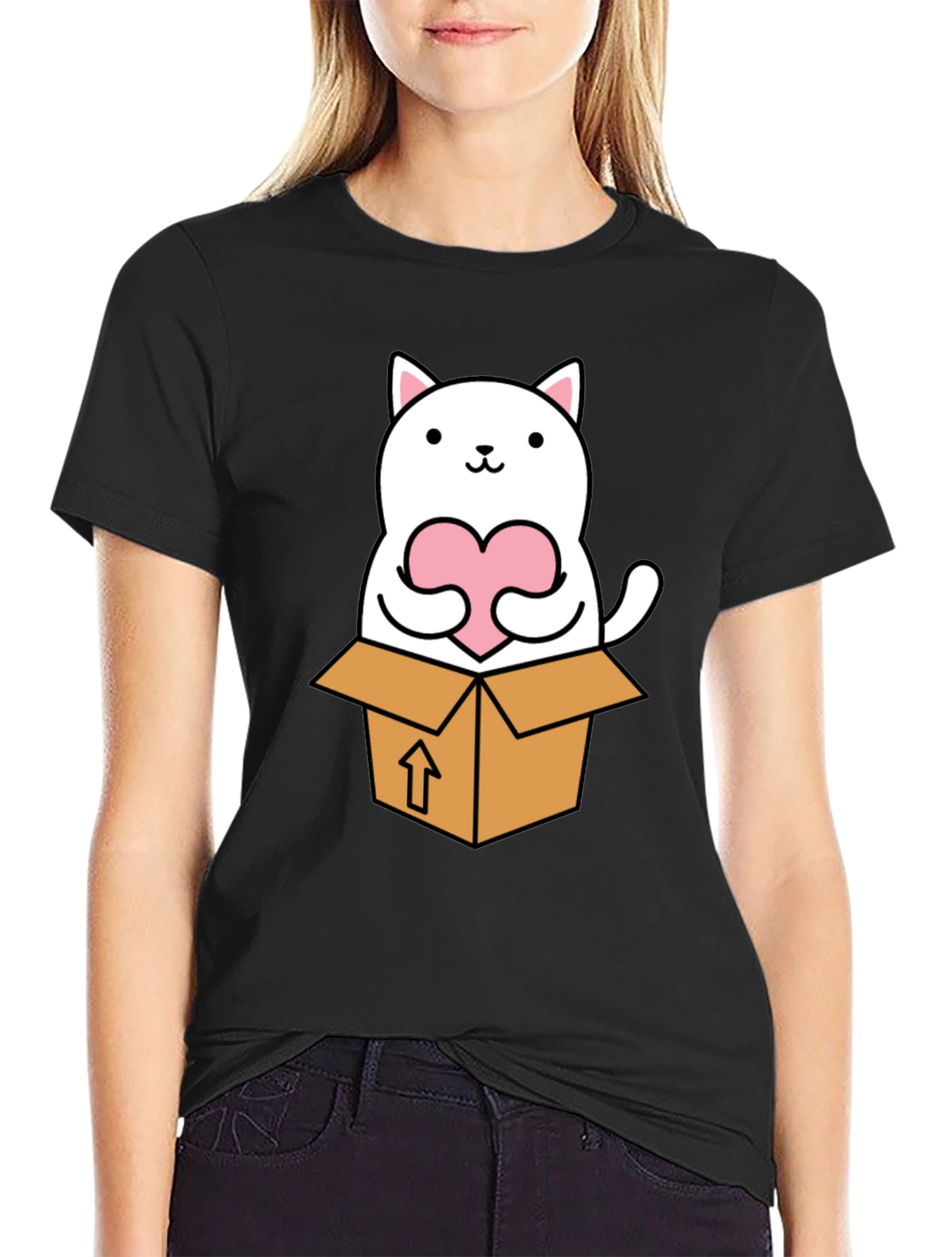 Cute Cat in Box Heart T-Shirt