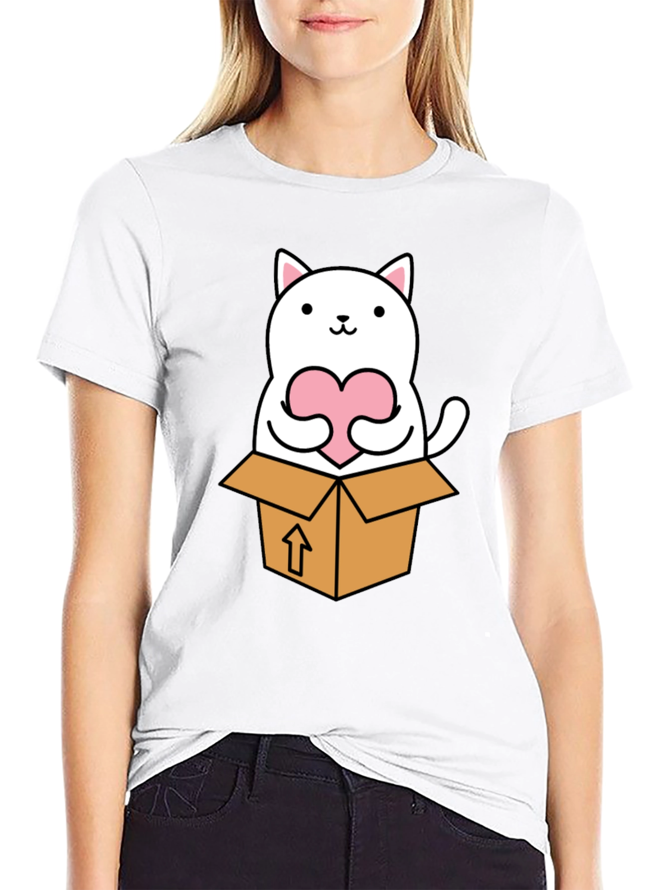 Cute Cat in Box Heart T-Shirt
