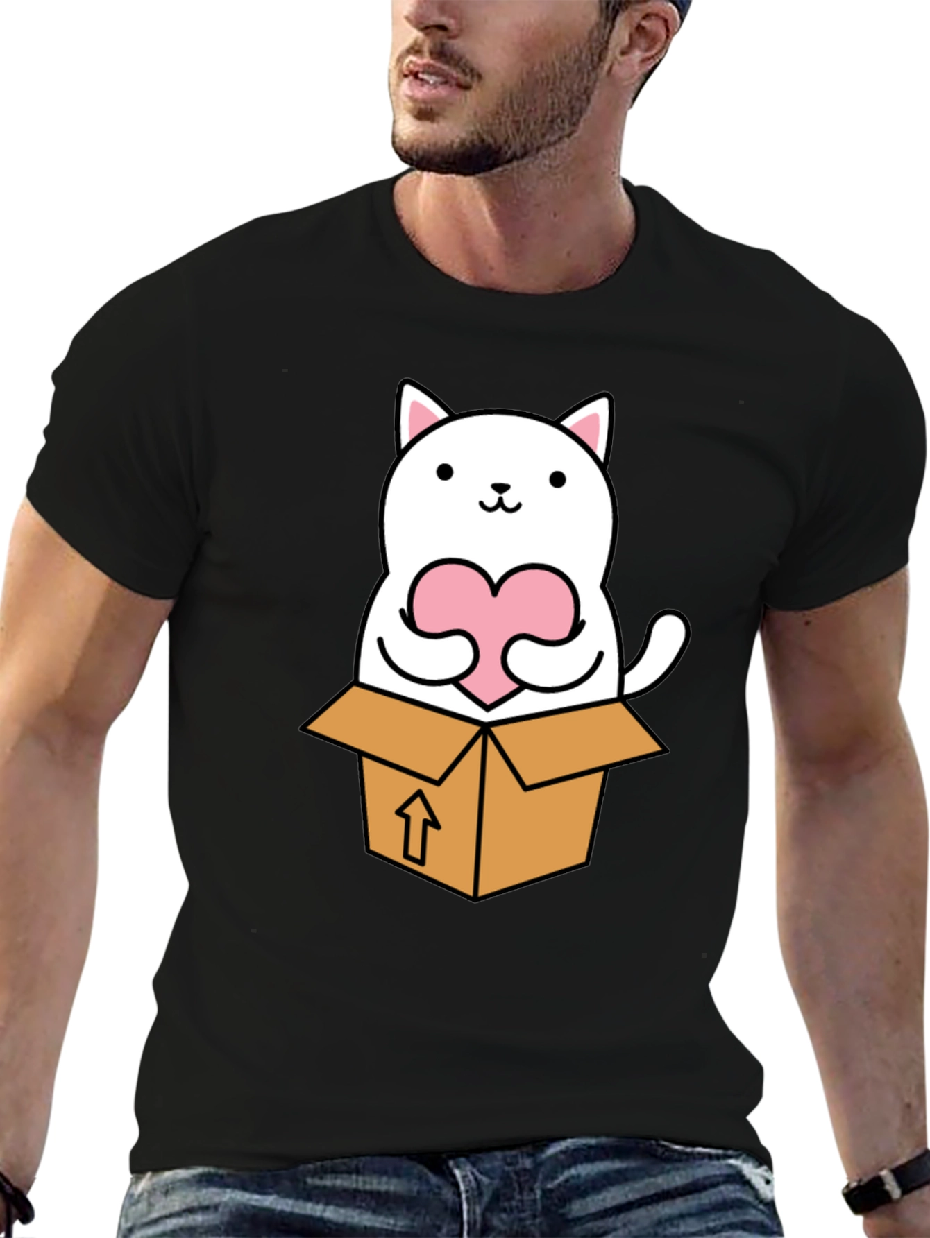 Cute Cat in Box Heart T-Shirt