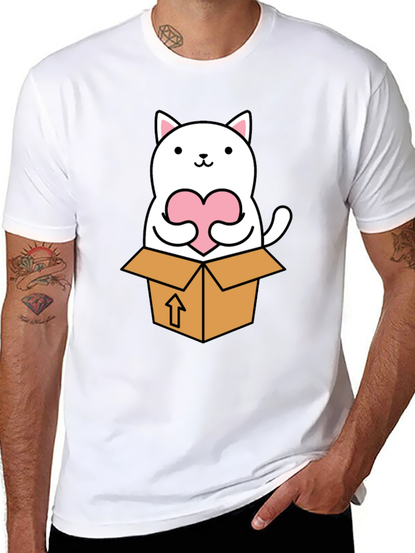 Cute Cat in Box Heart T-Shirt
