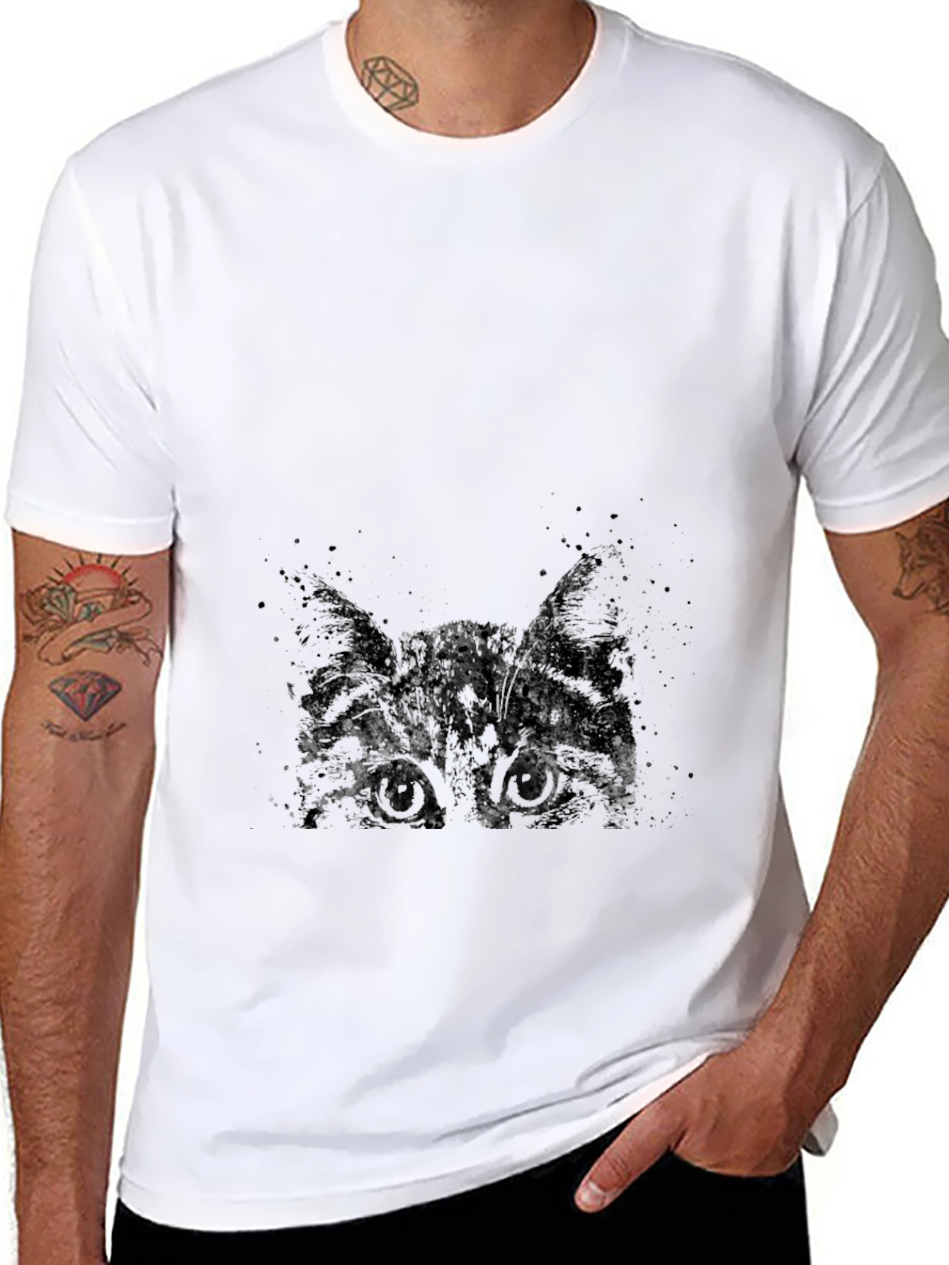 Abstract Cat Print Black T-Shirt