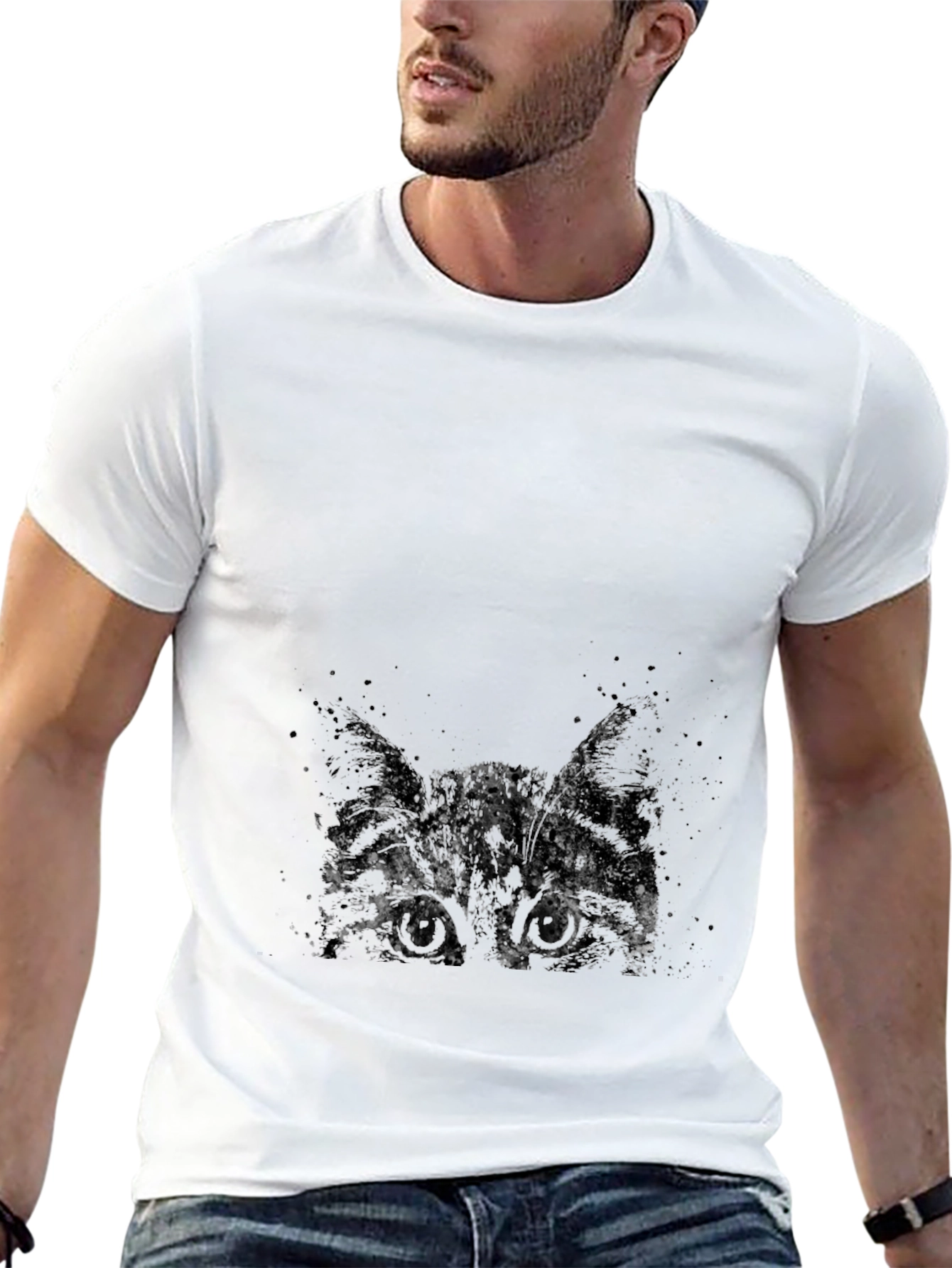 Abstract Cat Print Black T-Shirt