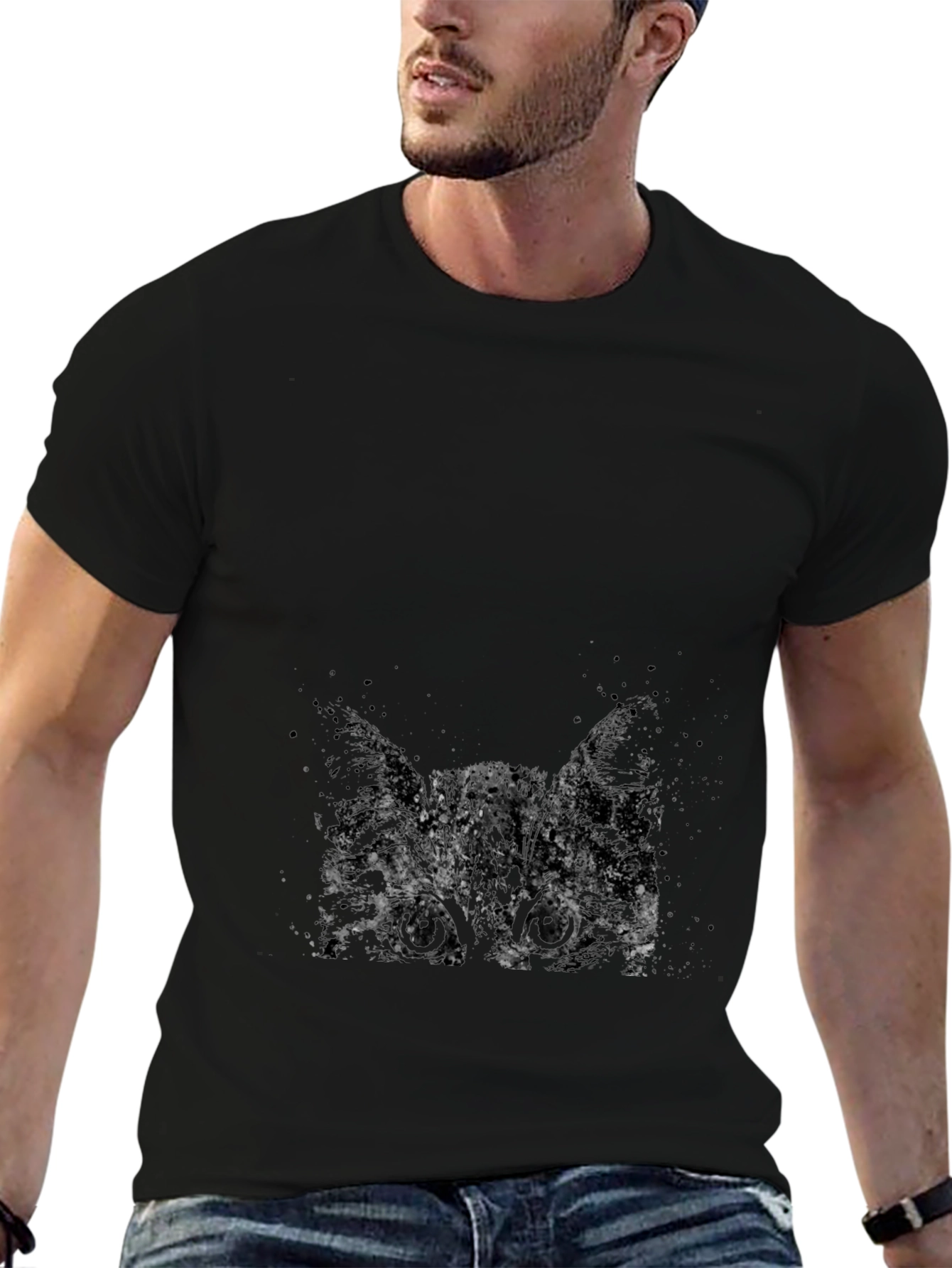 Abstract Cat Print Black T-Shirt