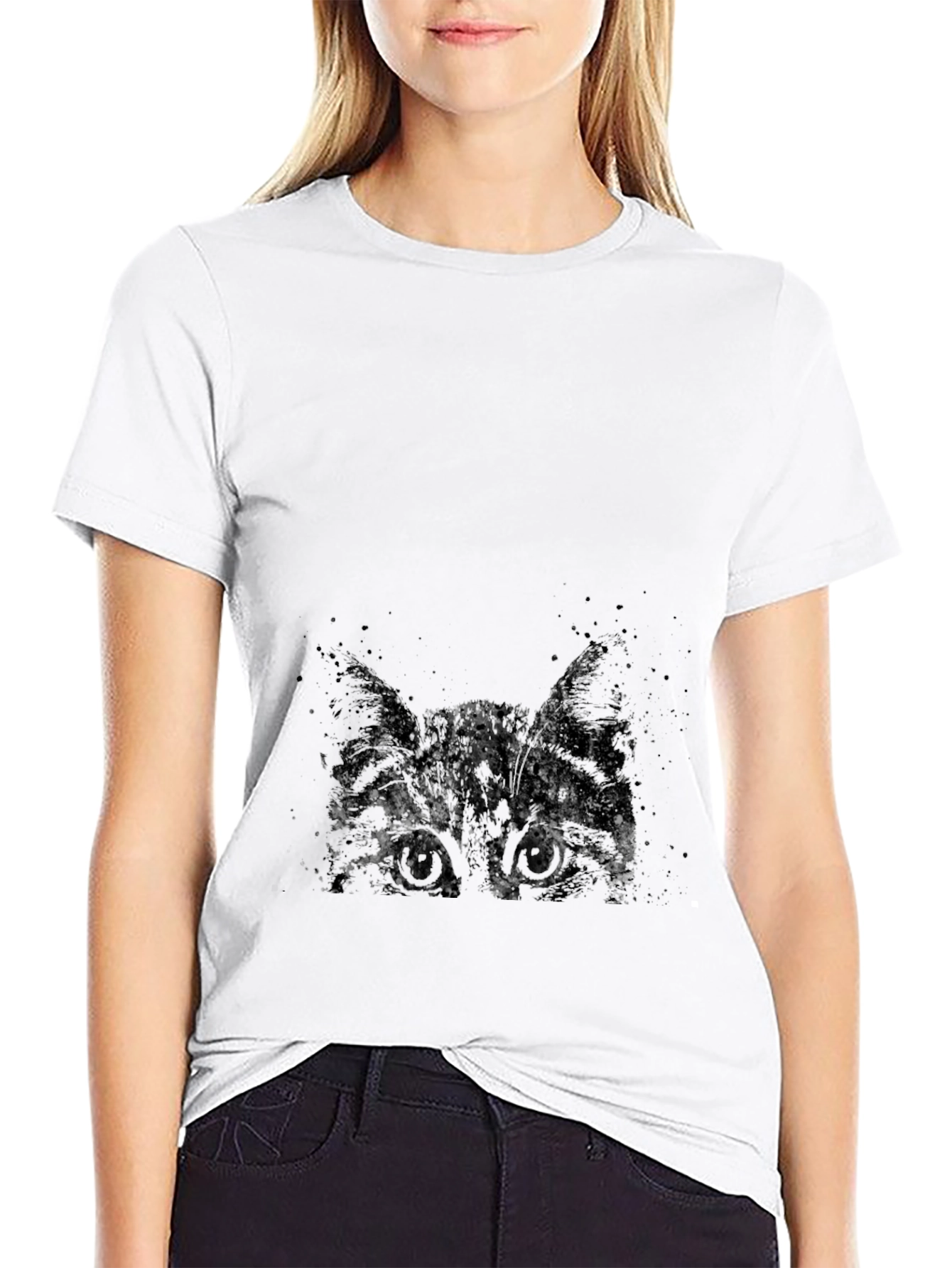 Abstract Cat Print Black T-Shirt
