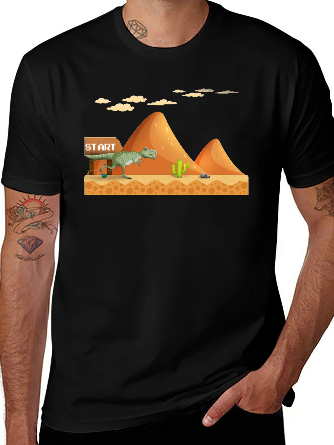 Dino Run Black T-Shirt - Retro Gaming
