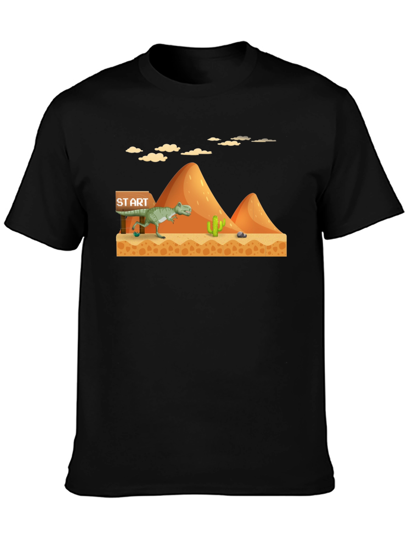 Dino Run Black T-Shirt - Retro Gaming