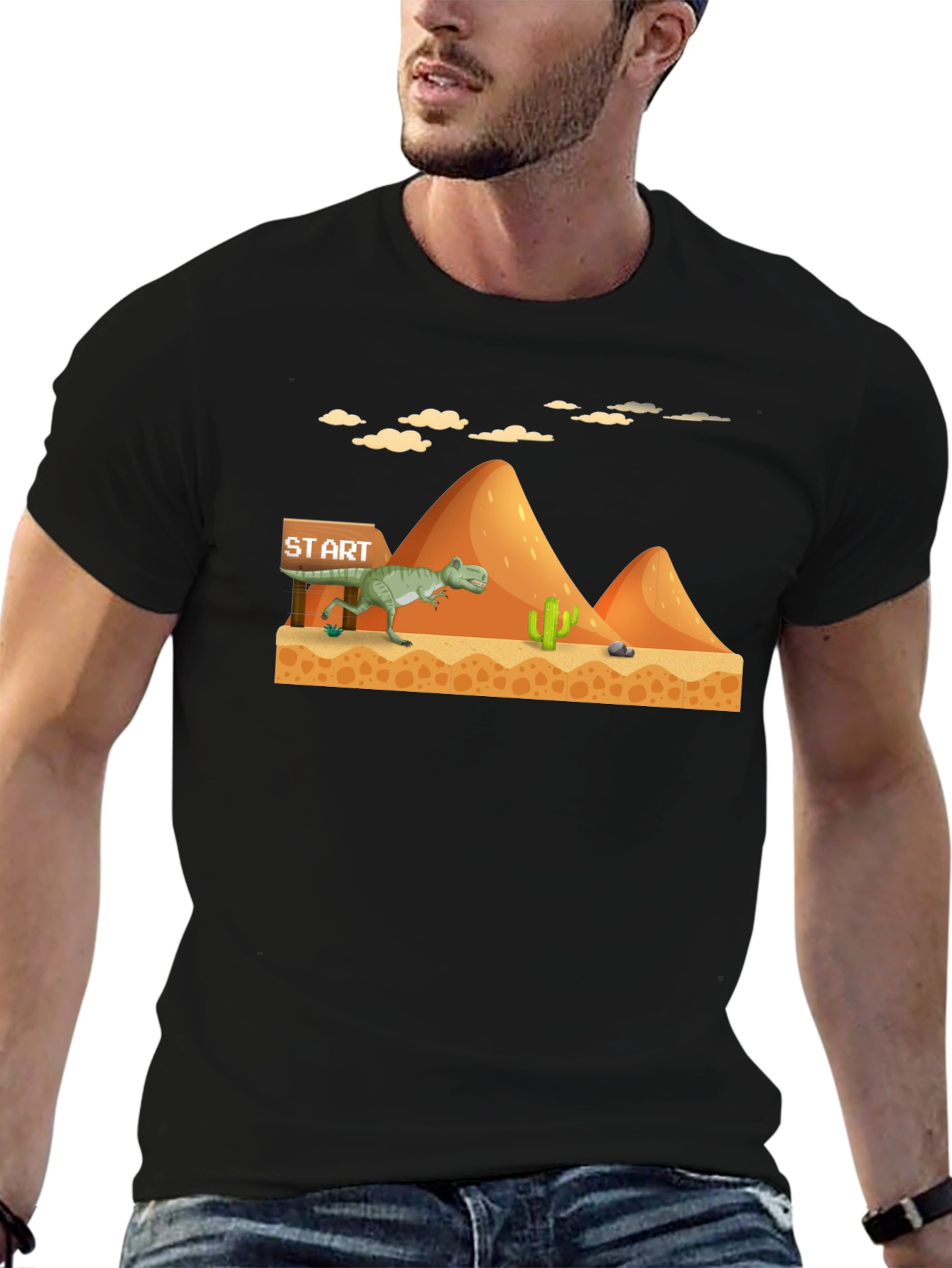 Dino Run Black T-Shirt - Retro Gaming
