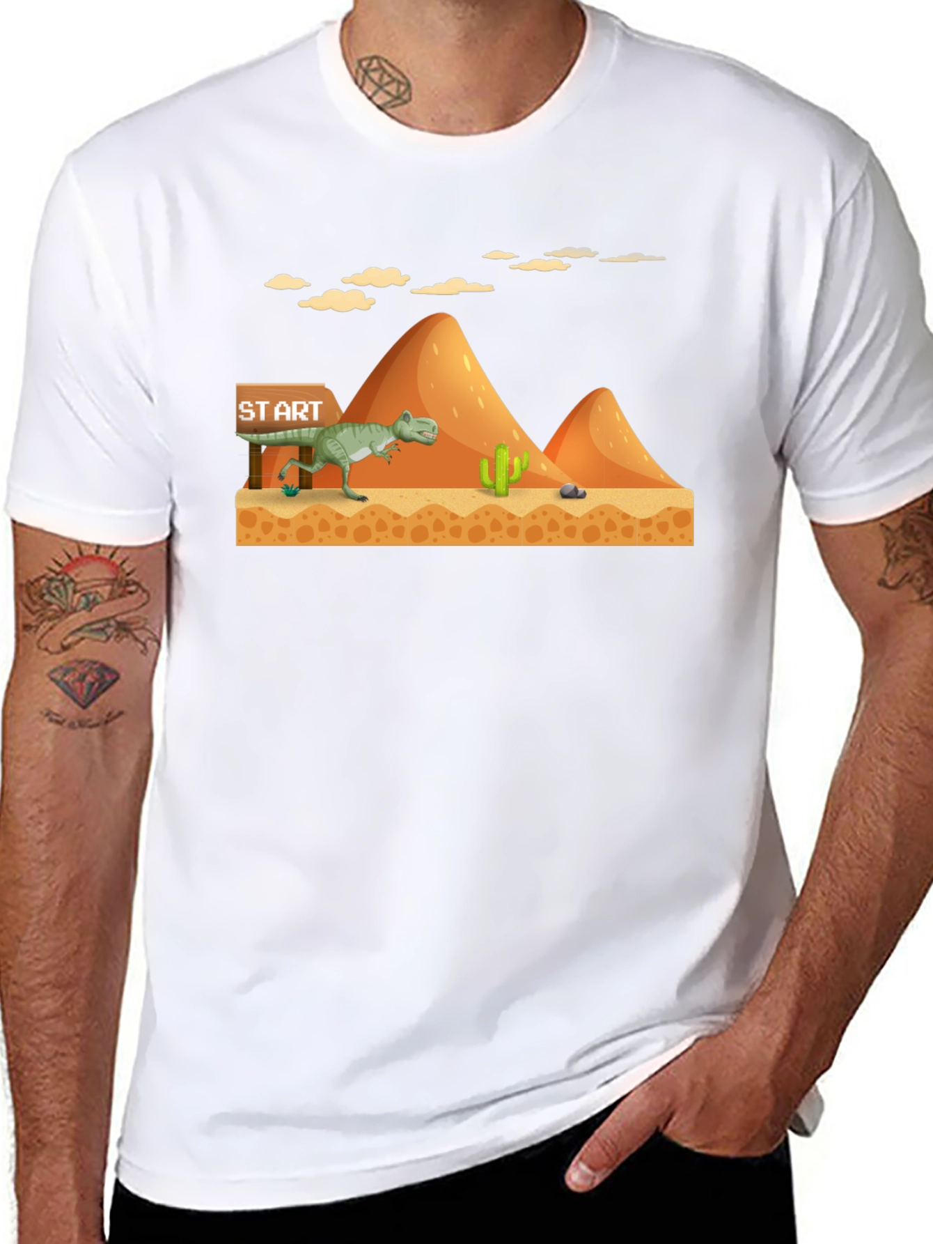 Dino Run Black T-Shirt - Retro Gaming