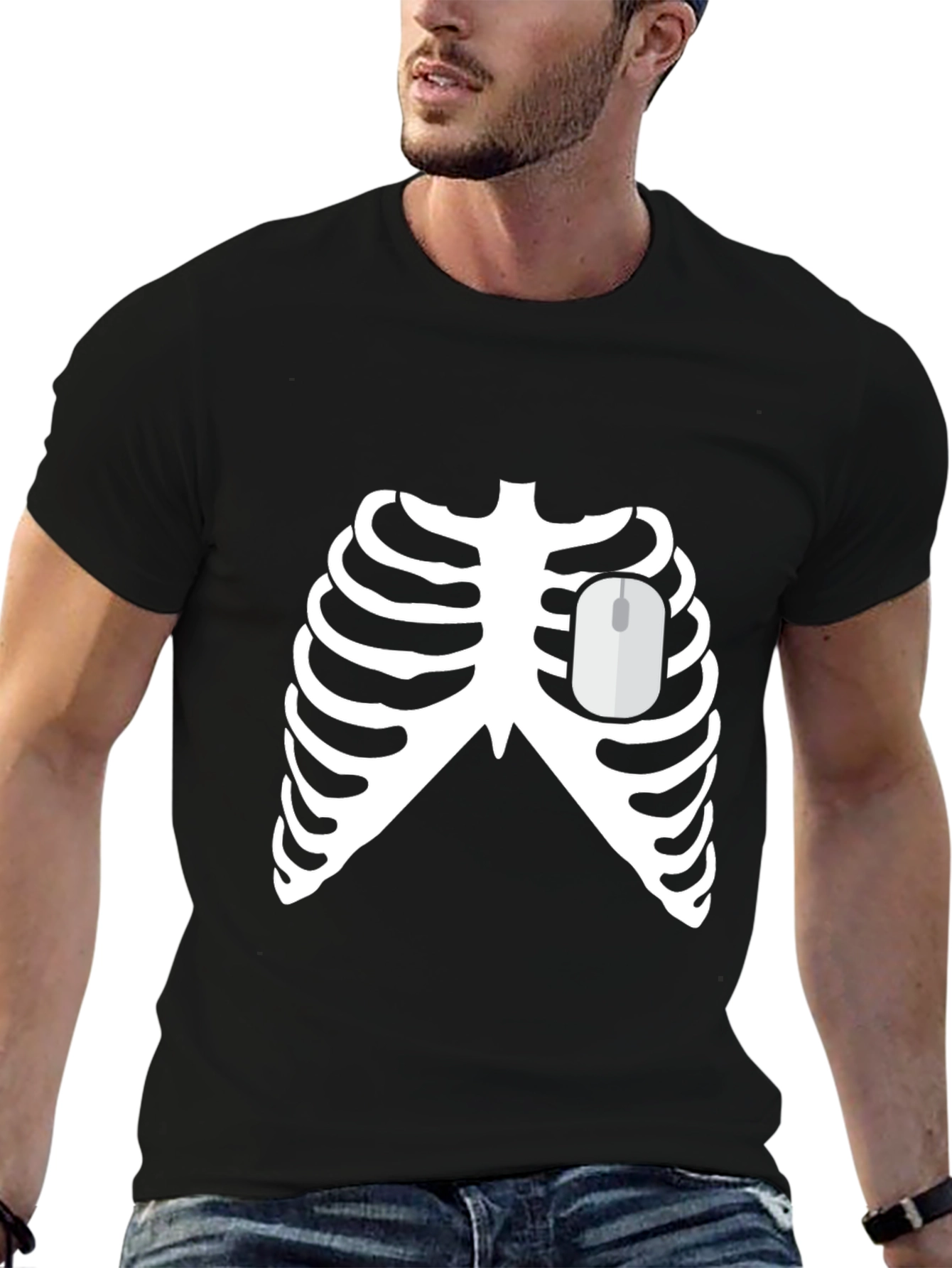 Skeleton Ribcage with Mouse Heart Funny Graphic Tee