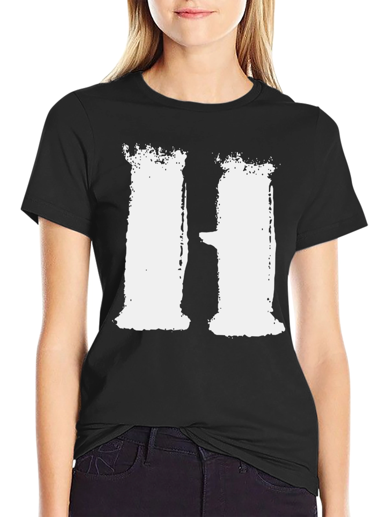 Distressed White H on Black T-Shirt