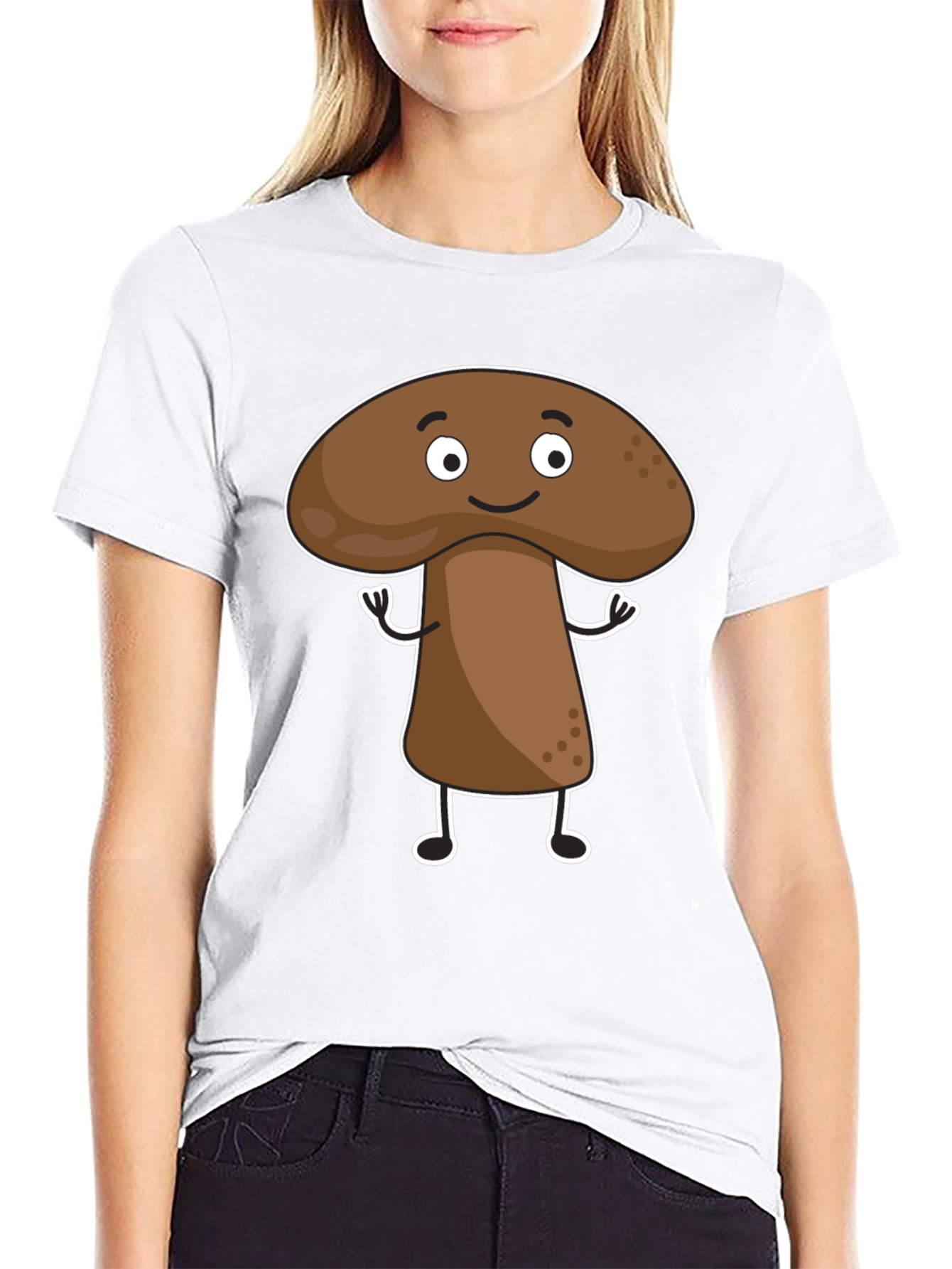 Mushroom Cartoon Graphic Black T-Shirt