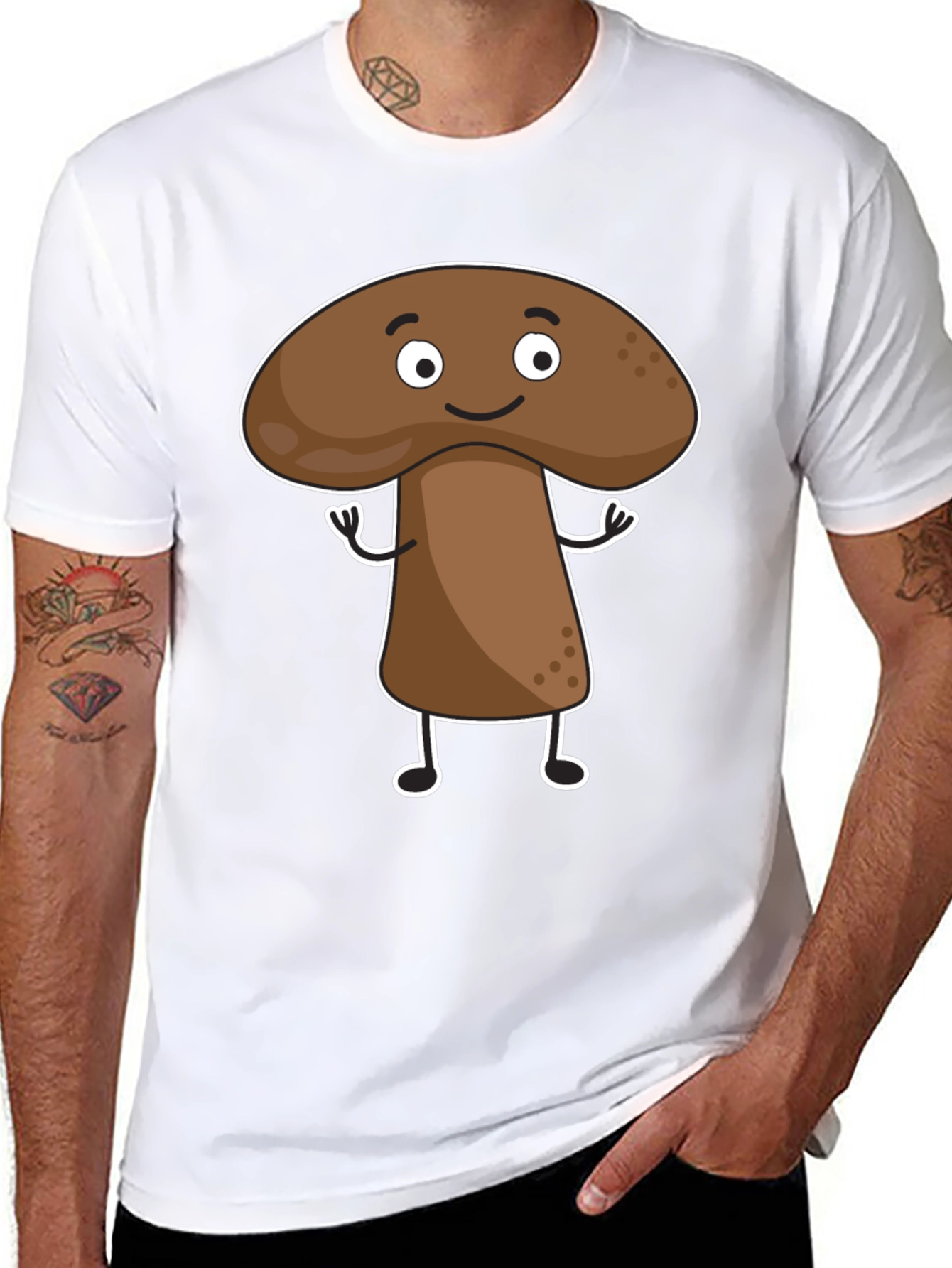 Mushroom Cartoon Graphic Black T-Shirt