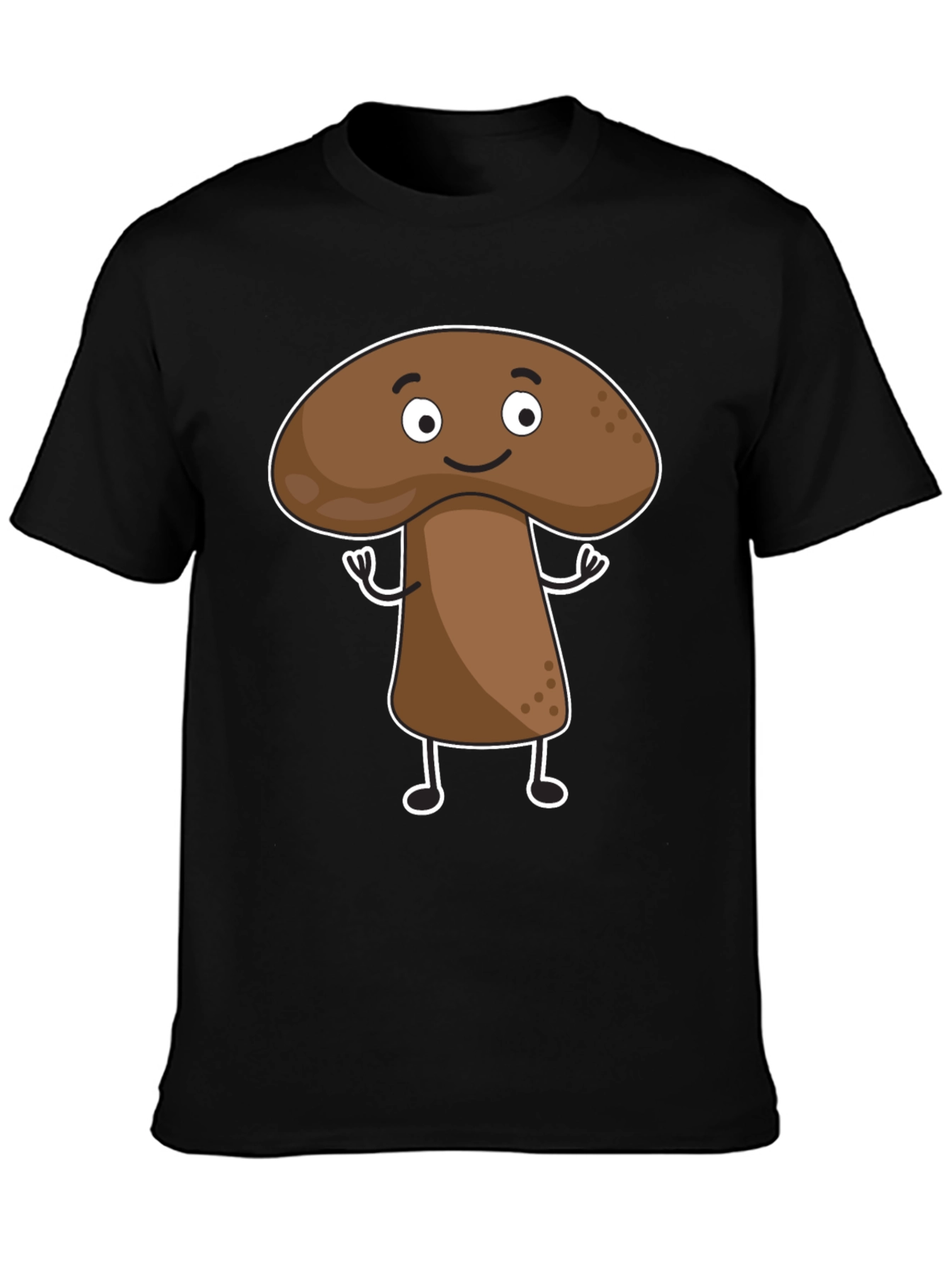 Mushroom Cartoon Graphic Black T-Shirt