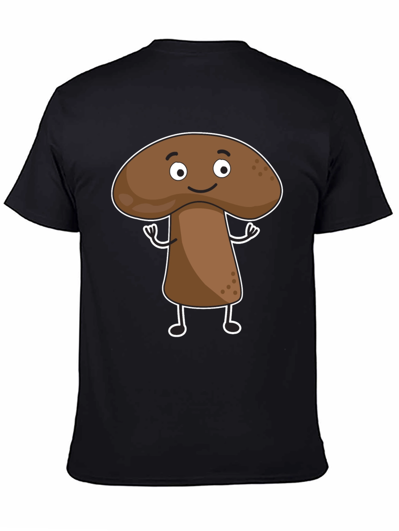 Mushroom Cartoon Graphic Black T-Shirt