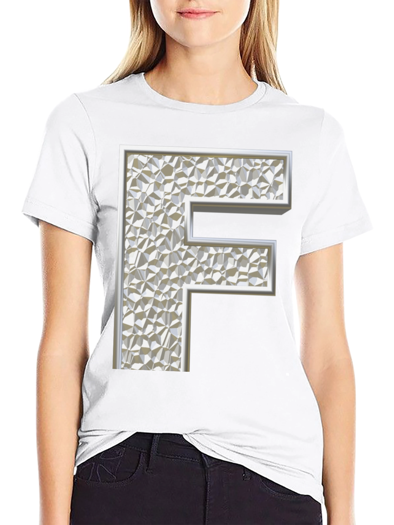 Abstract Letter F Graphic Black T-Shirt