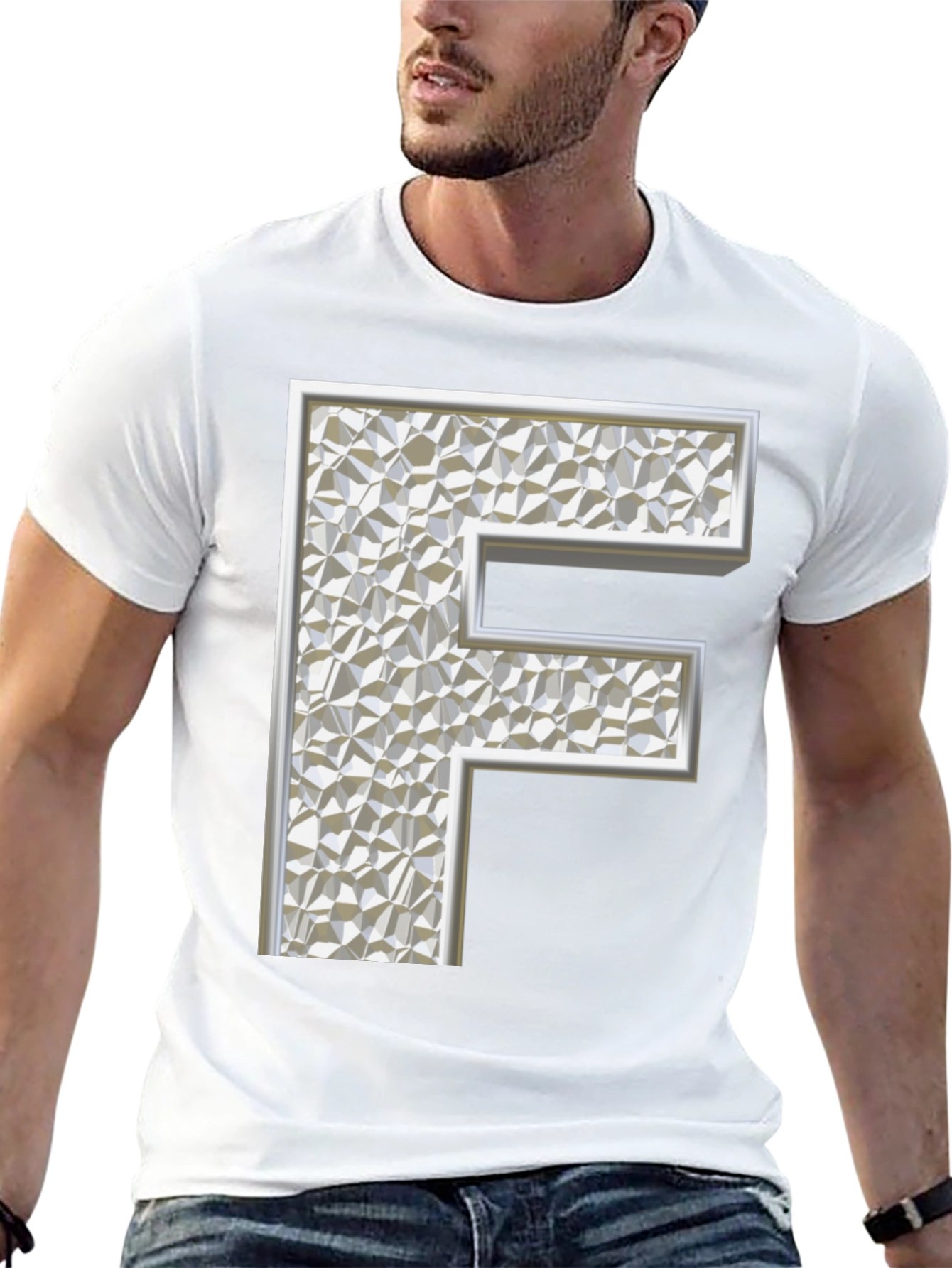 Abstract Letter F Graphic Black T-Shirt