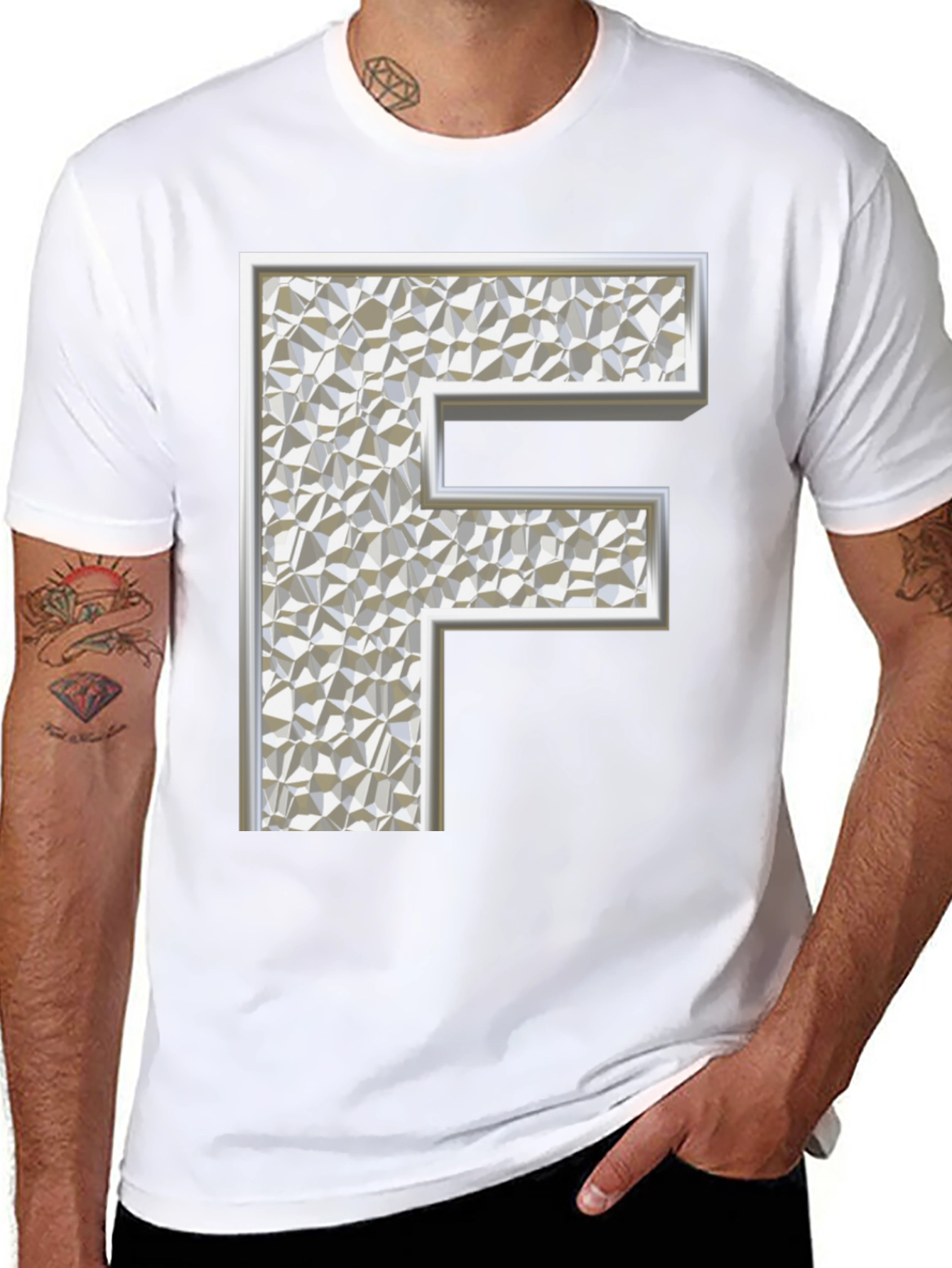 Abstract Letter F Graphic Black T-Shirt